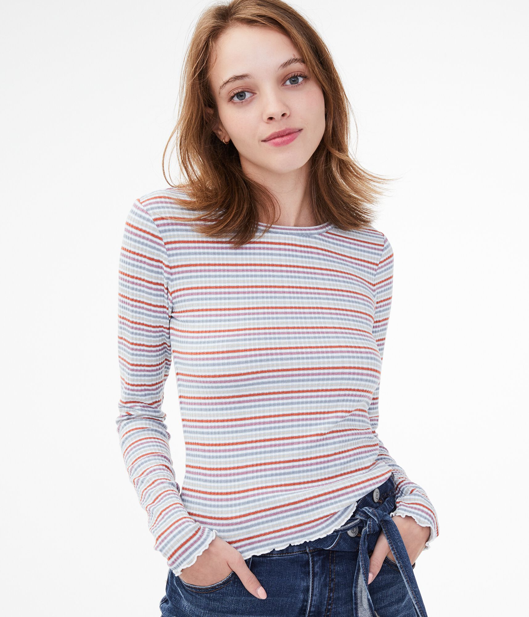 Long Sleeve Striped Shrunken Tee