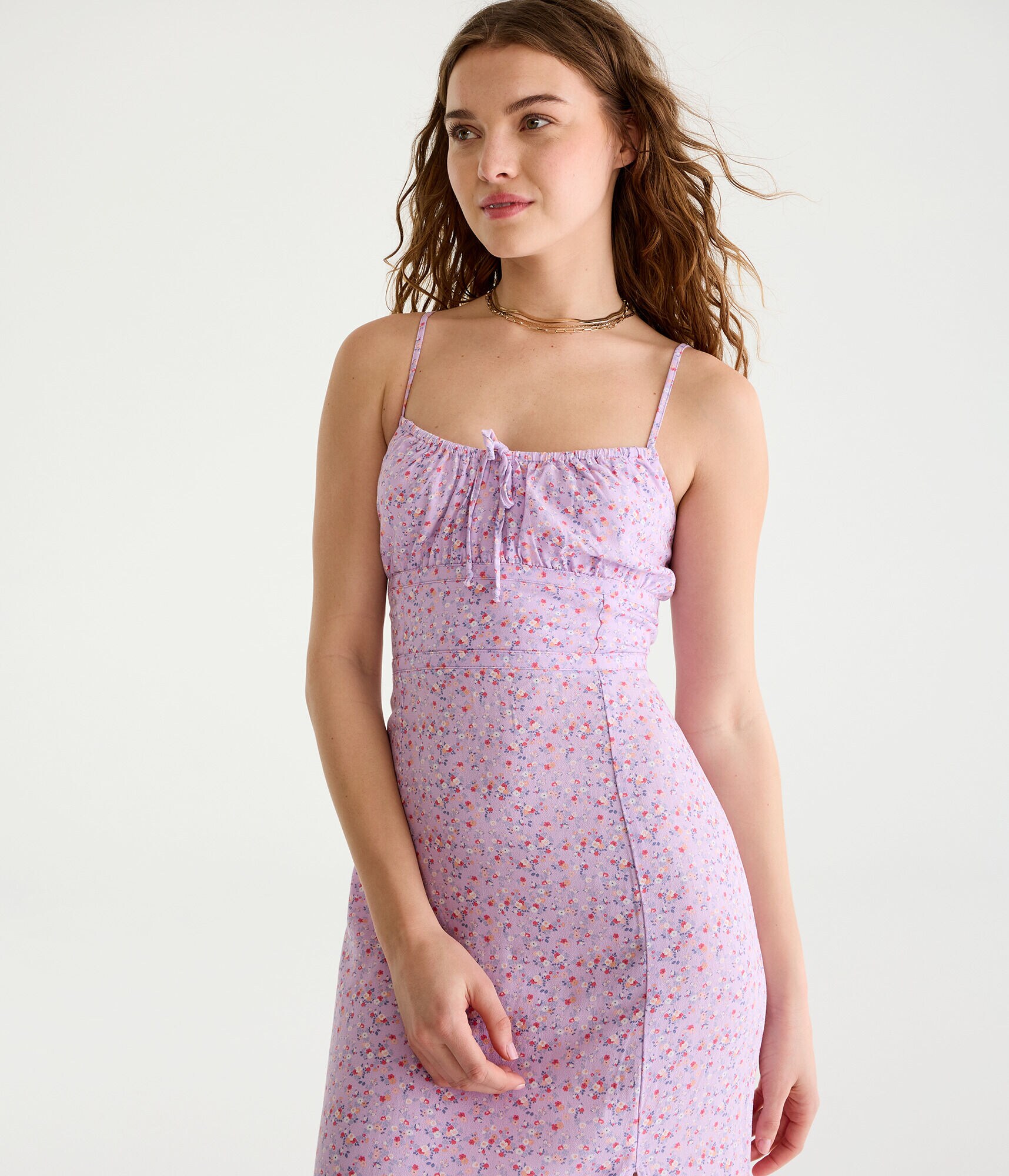 Floral Scoop-Neck Tie-Back Bustier Midi Dress