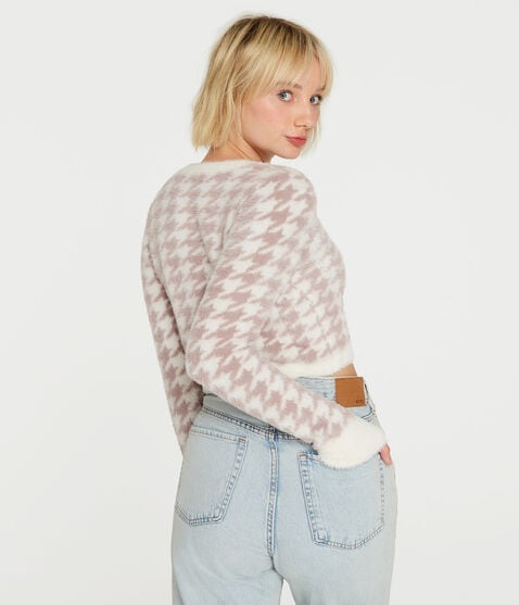 Fuzzy Houndstooth Cropped Cardigan Fuzzy Houndstooth Cropped Cardigan