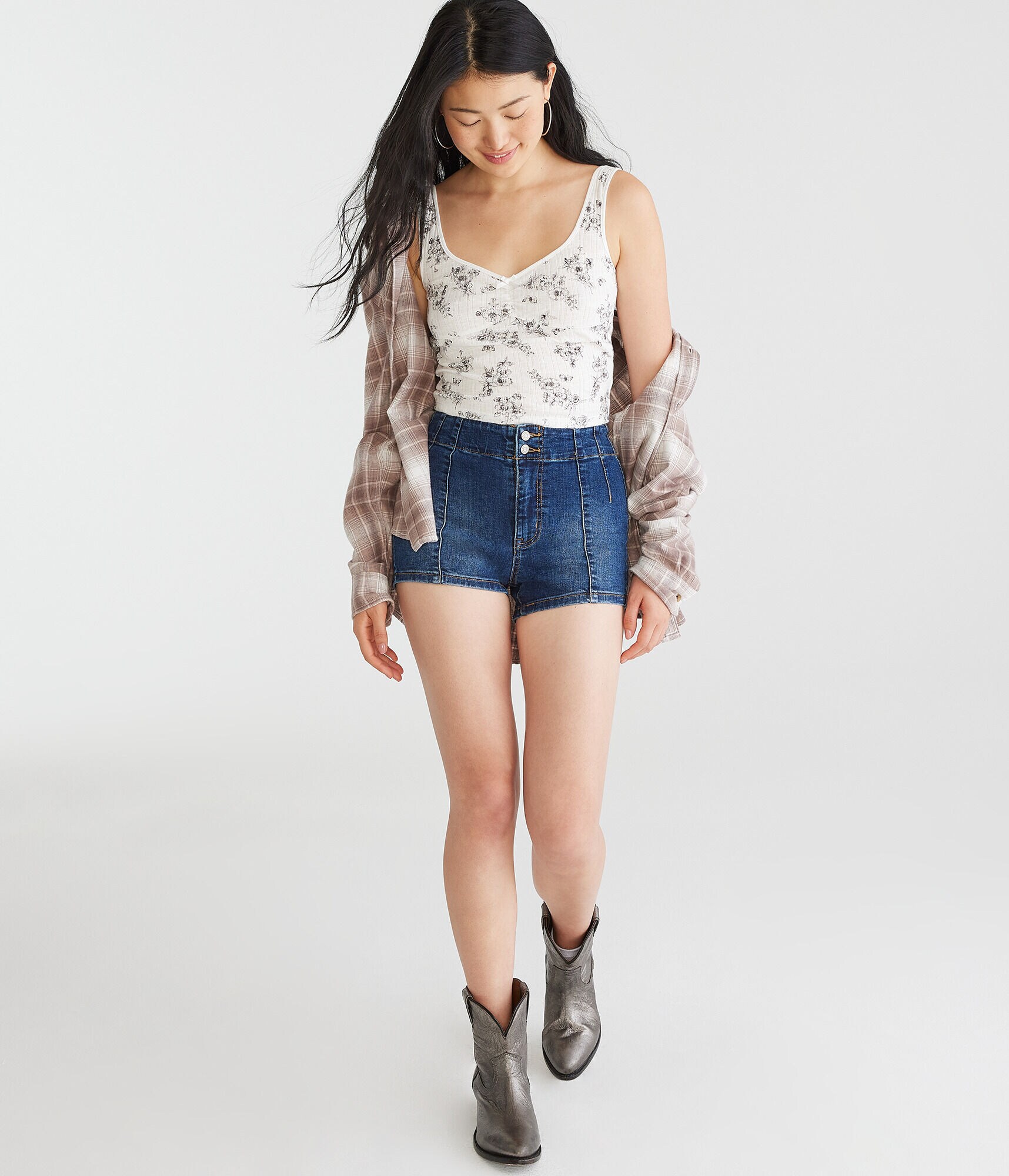 Curvy High-Rise Denim Midi Shorts