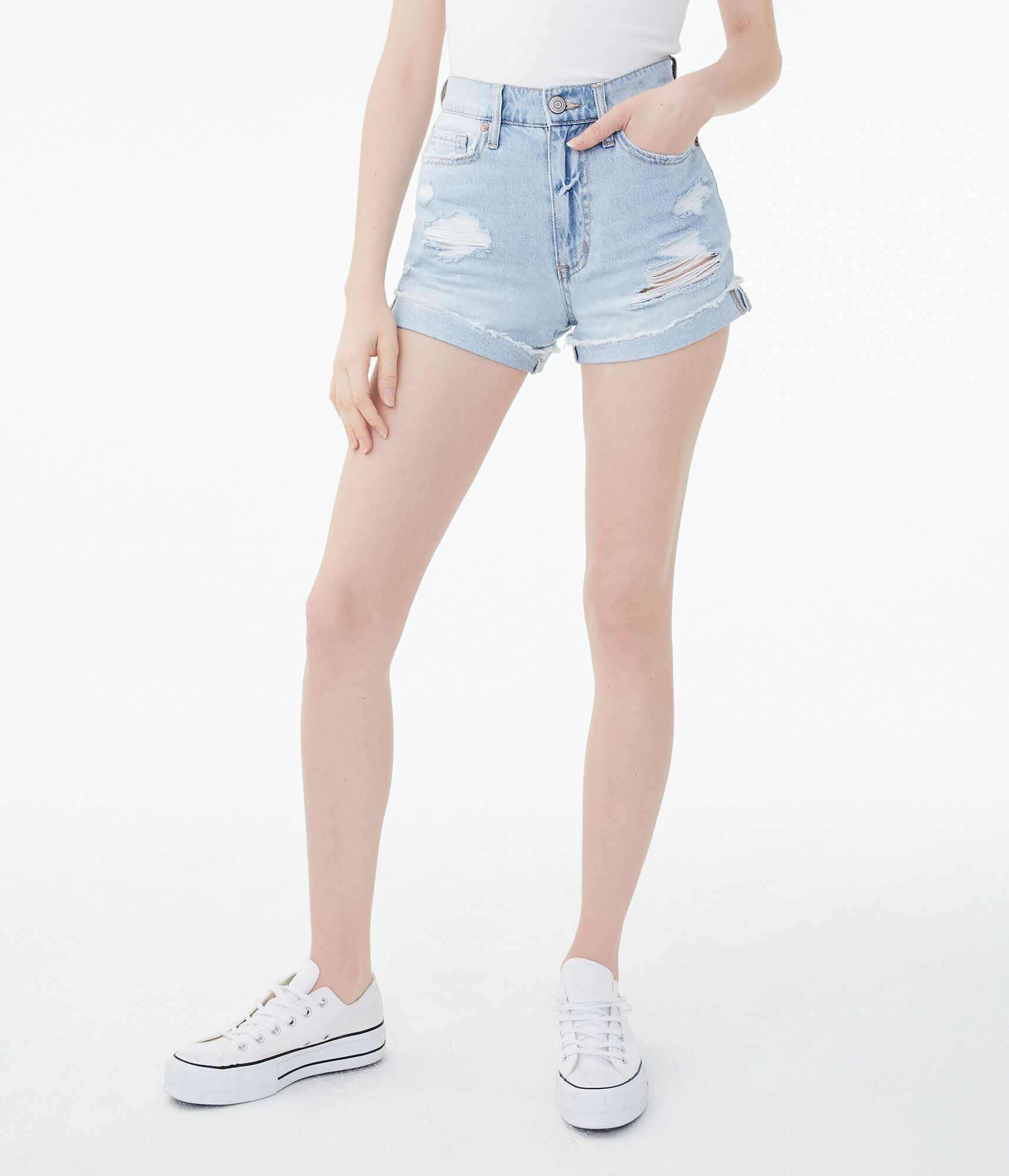 high waisted midi jean shorts