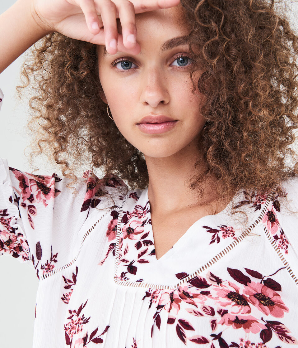 Long Sleeve Floral Pleated Top