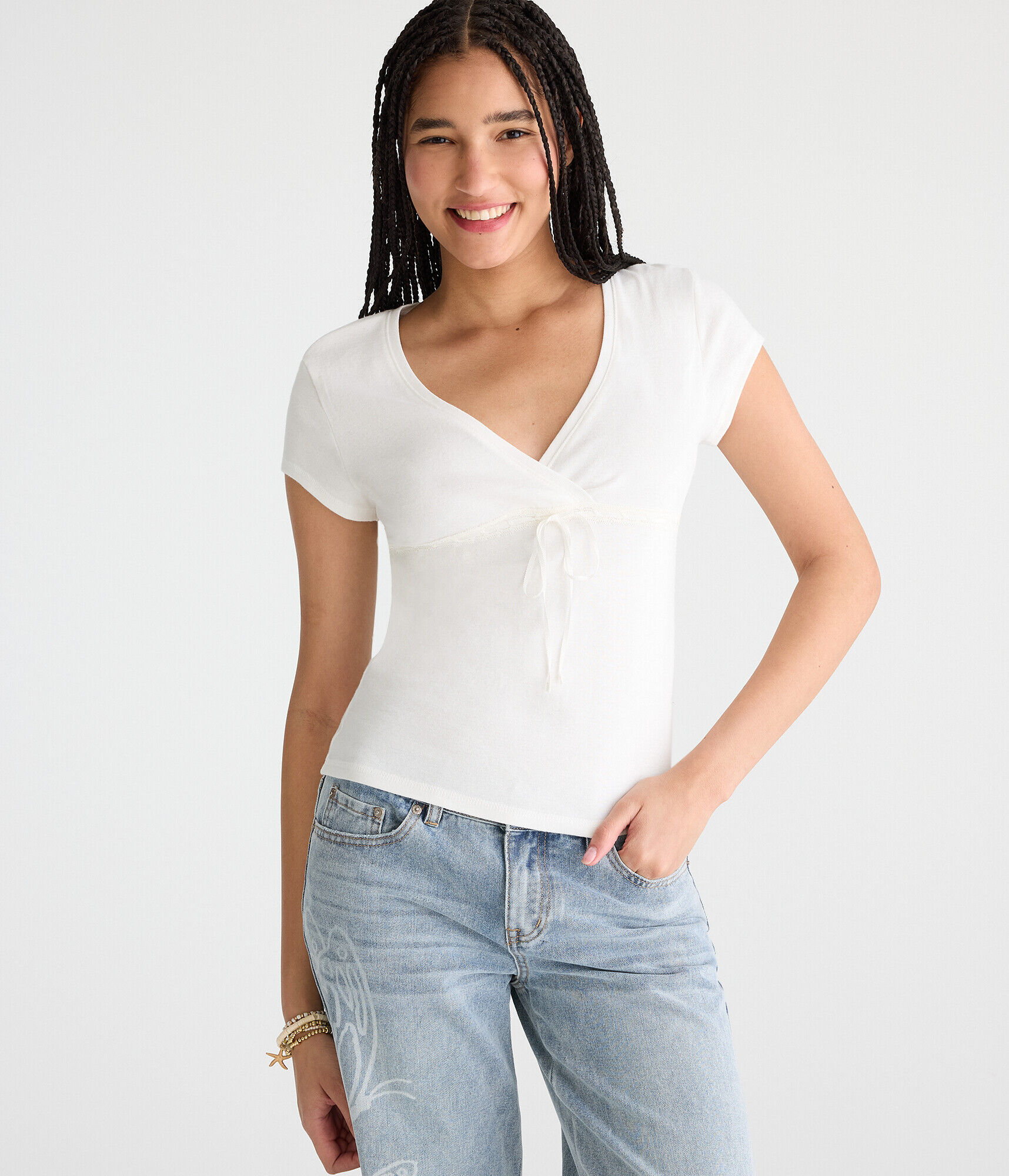 Seriously Soft Lace Crossover V-Neck Tee