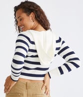 Striped Hooded Cropped Henley Sweater