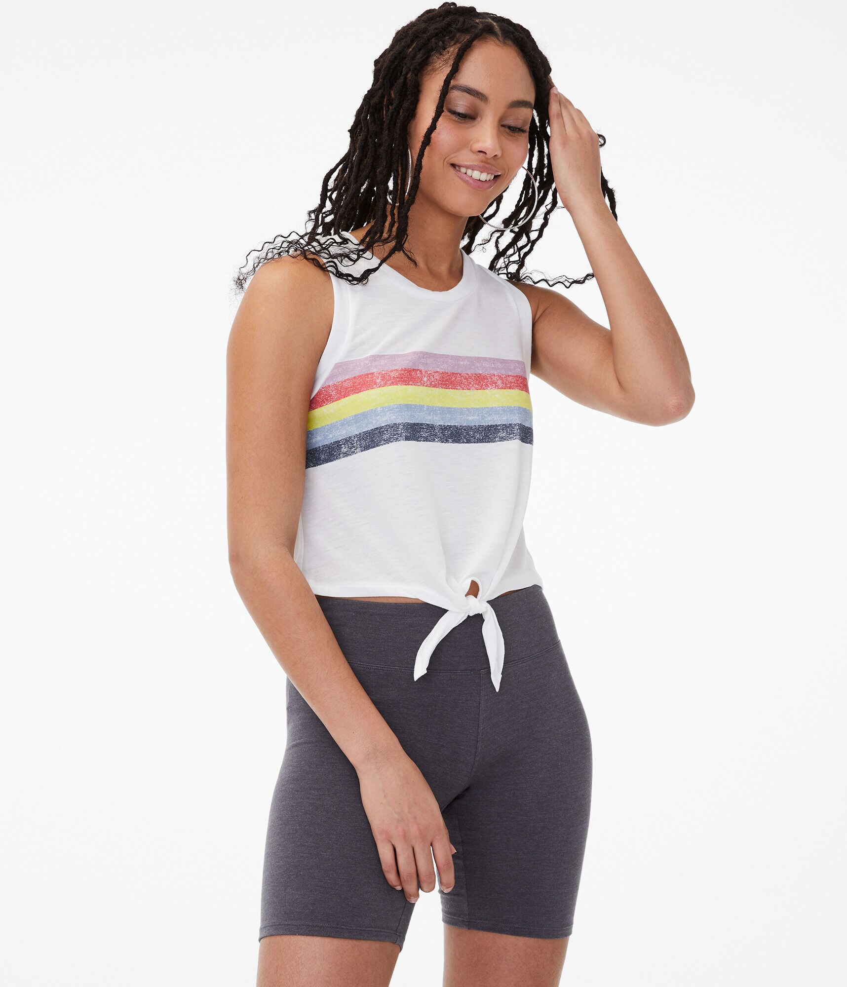 Chest Stripe Tie-Front Muscle Tank