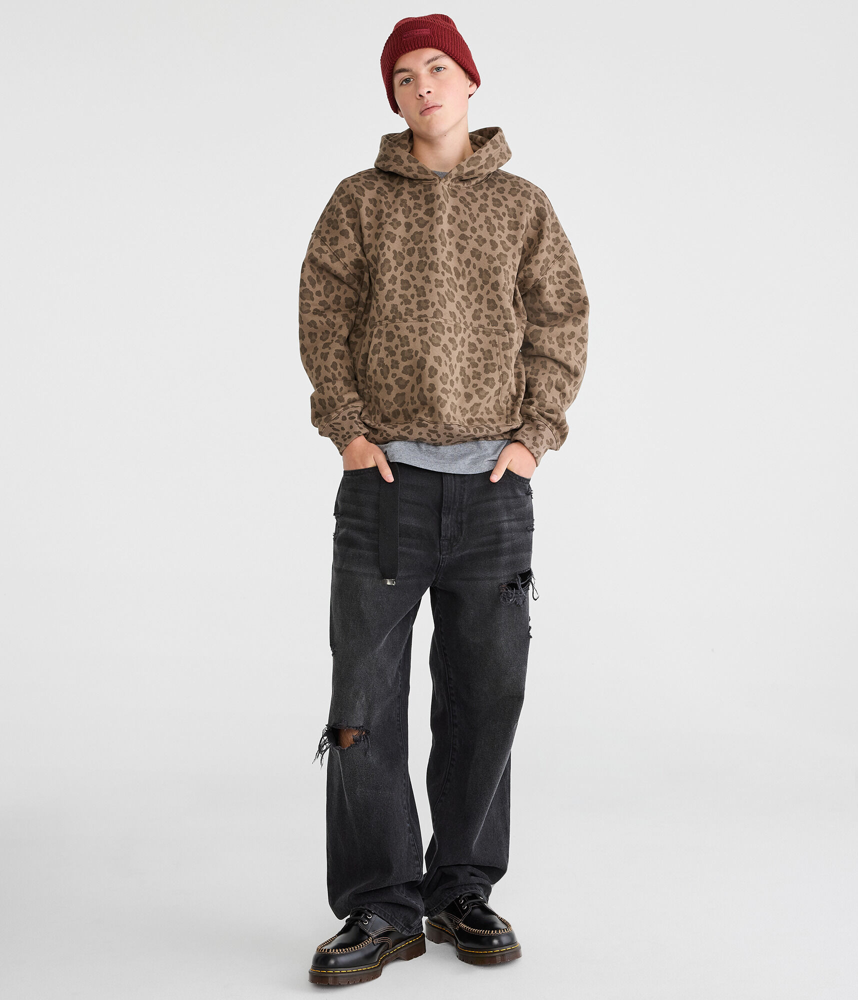Cloud Soft Leopard Print Boxy Pullover Hoodie