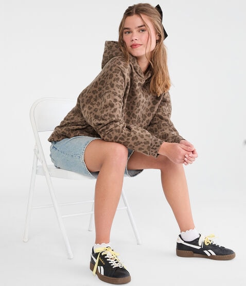Cloud Soft Leopard Print Boxy Pullover Hoodie Cloud Soft Leopard Print Boxy Pullover Hoodie