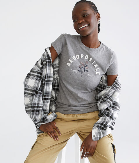 Aeropostale Arch Floral Appliqué Graphic Tee