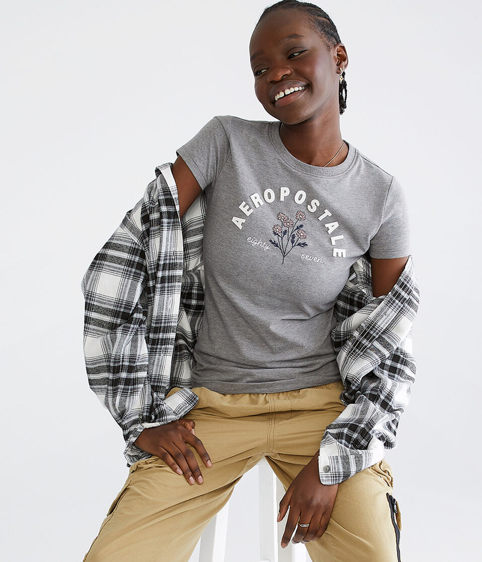 Aeropostale Arch Floral Appliqué Graphic Tee