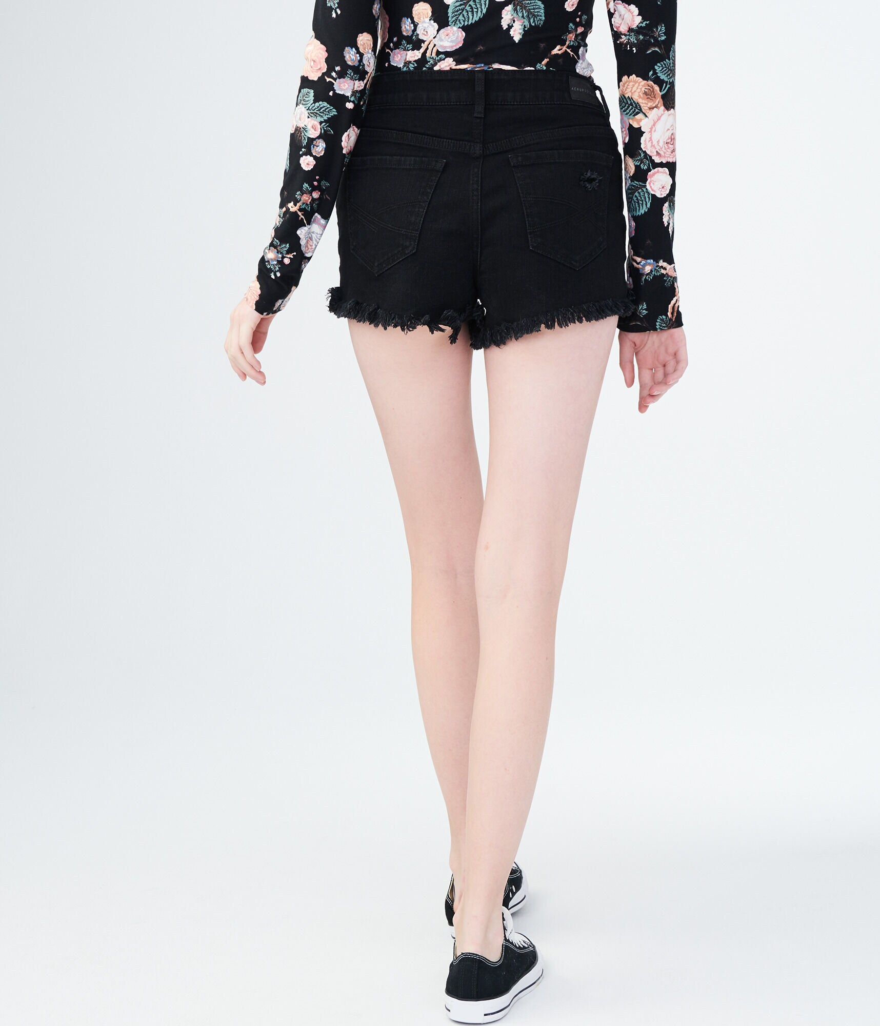 High-Waisted Color Wash Destroyed Denim Shorty Shorts