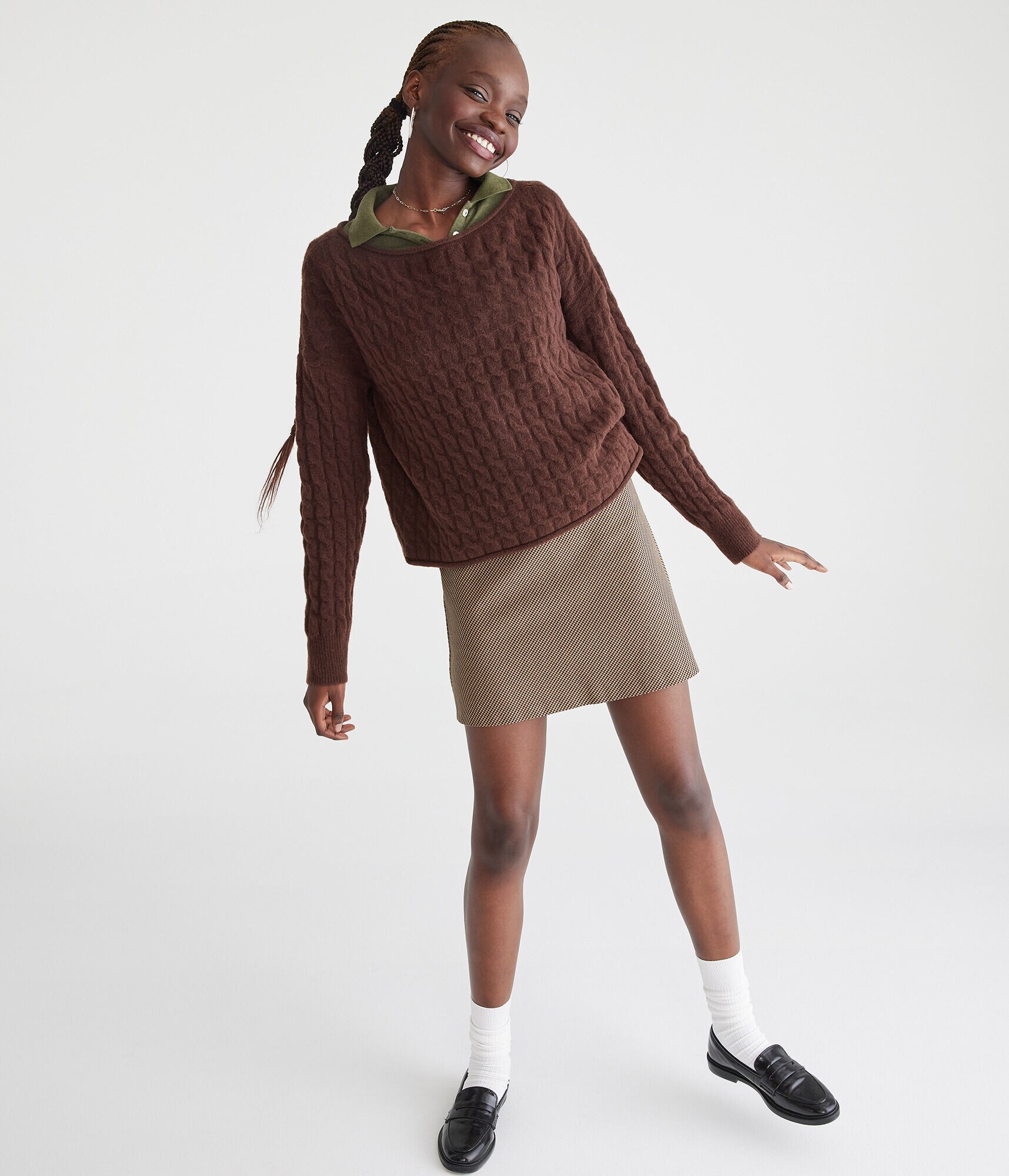 Cable Cropped Boat-Neck Sweater