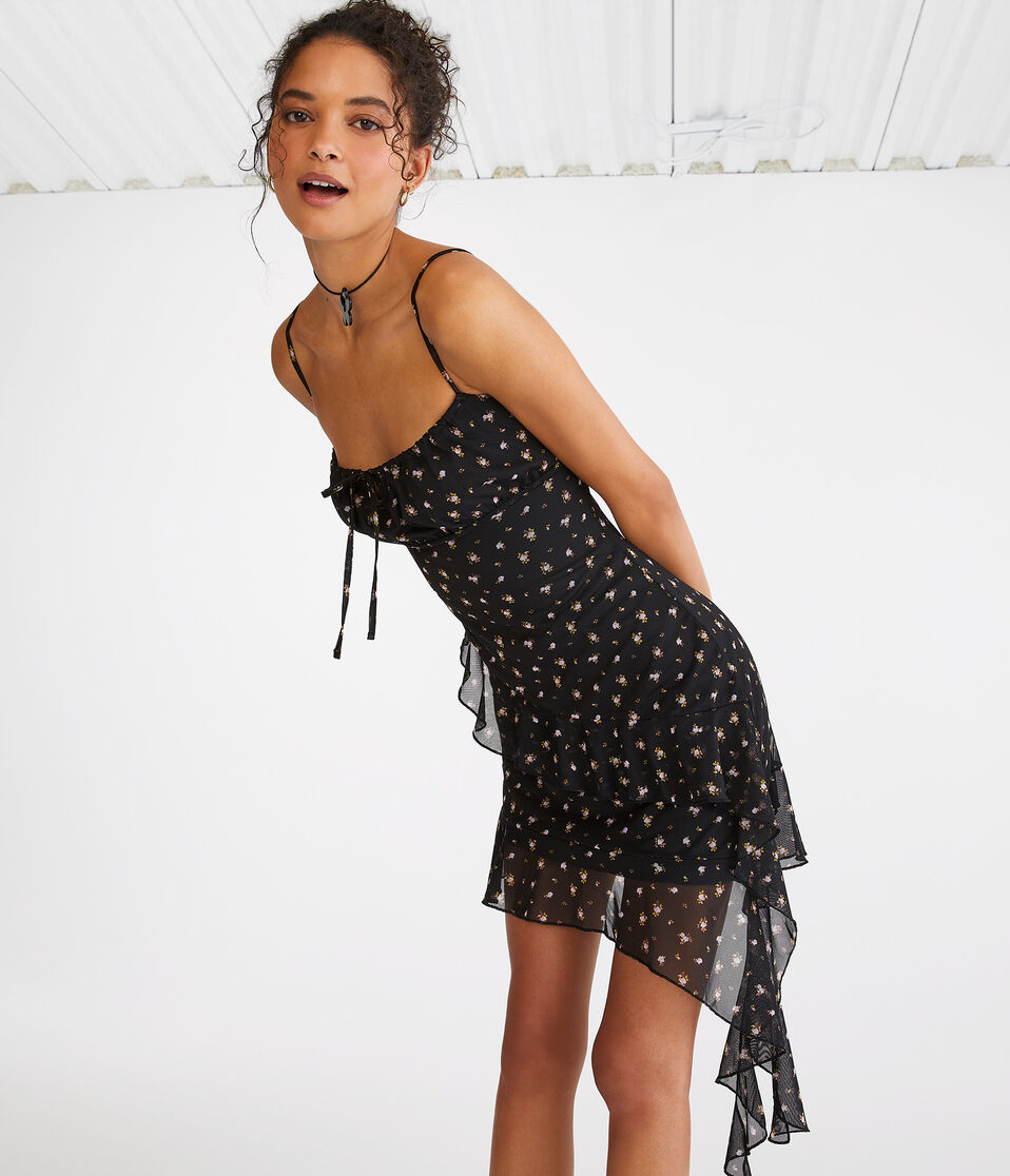 Floral Butterfly Square-Neck Asymmetrical Bodycon Dress