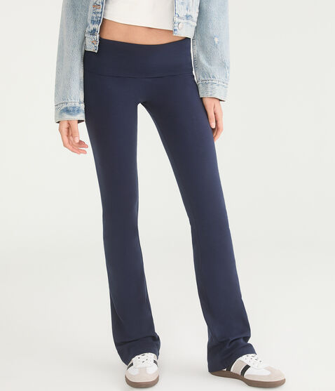 Mid-Rise Fold-Over Bootcut Pants