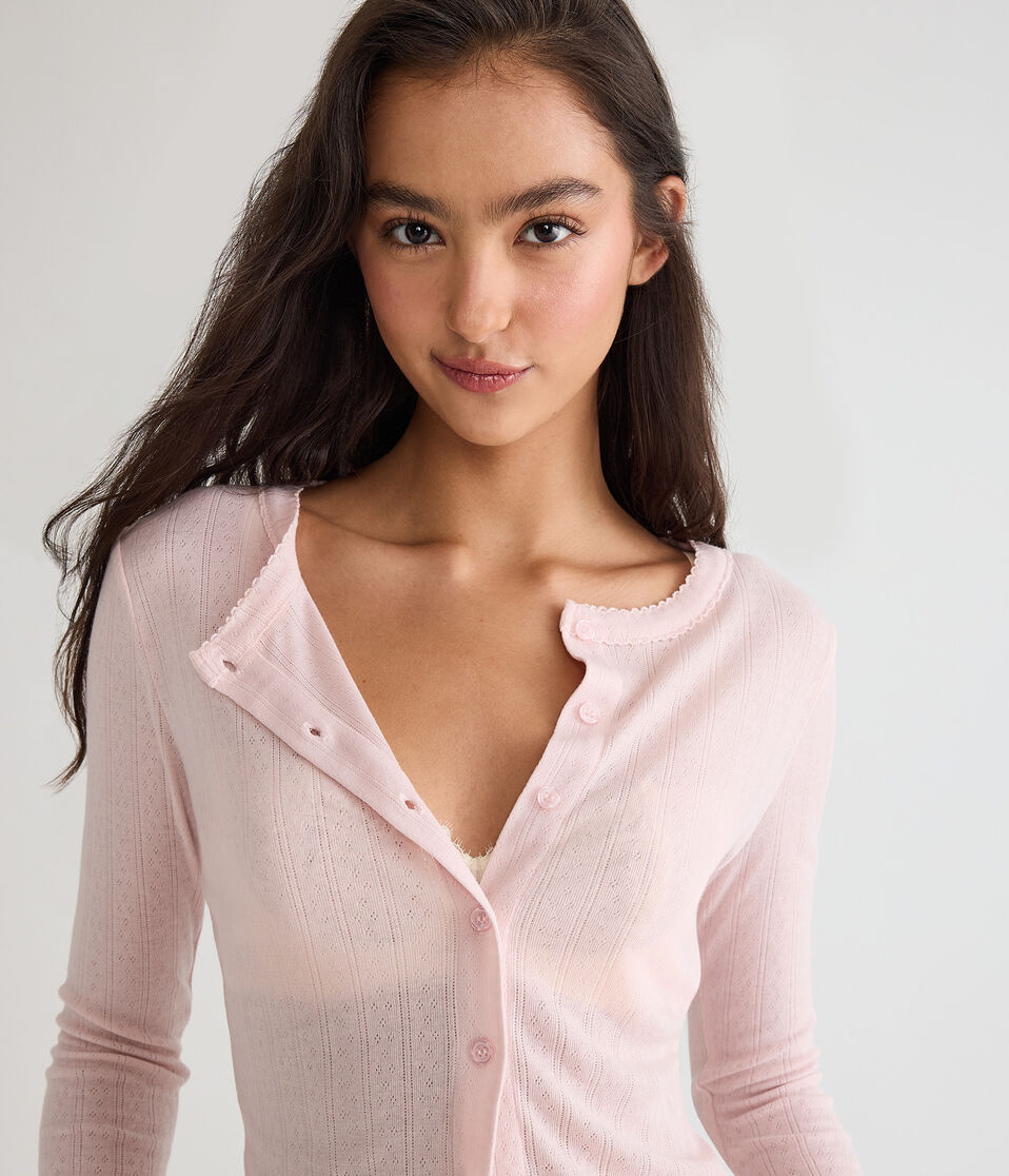 Long Sleeve Pointelle Knit Sleep Cardigan