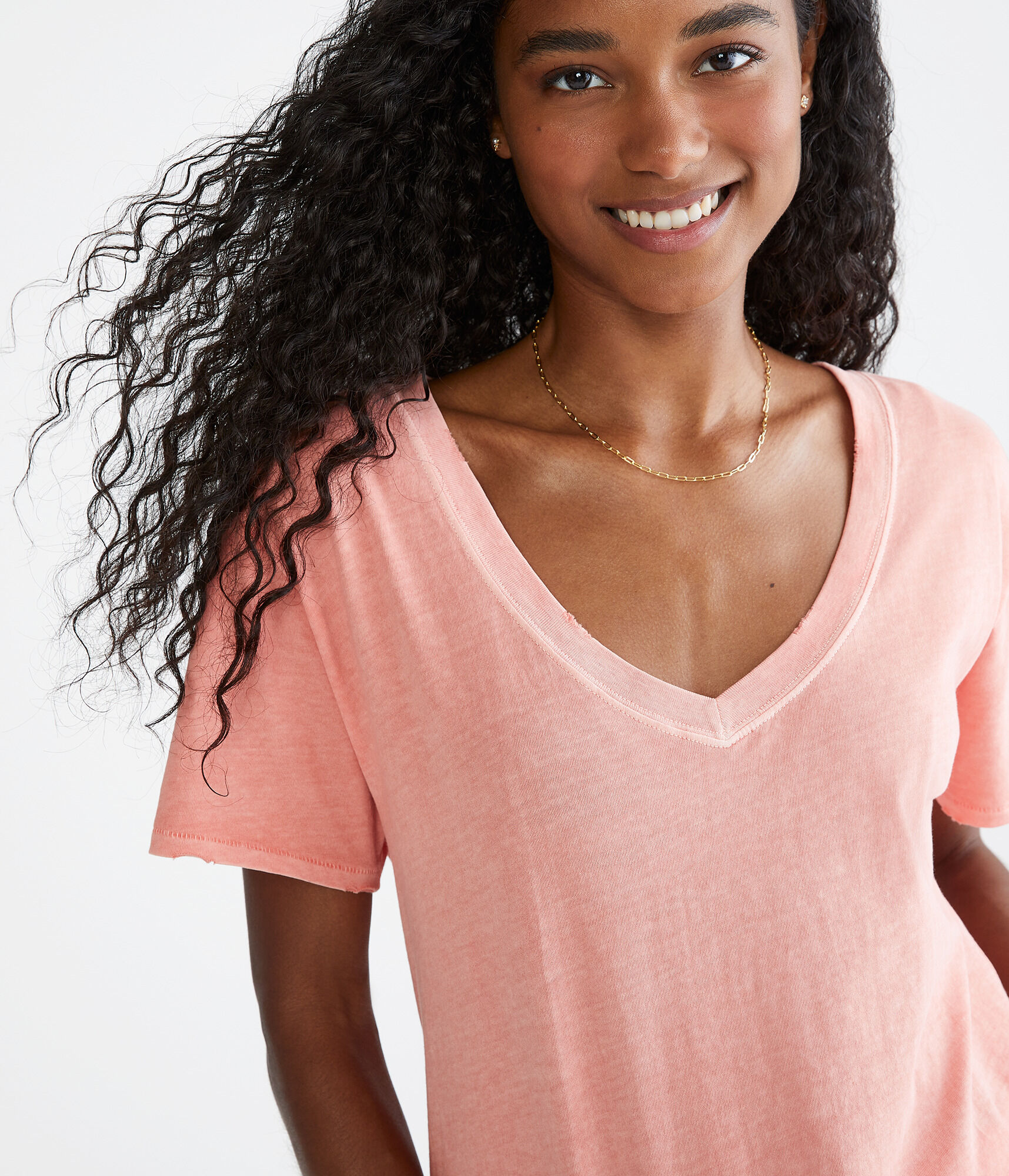 Washed Loose Fit V-Neck Tee