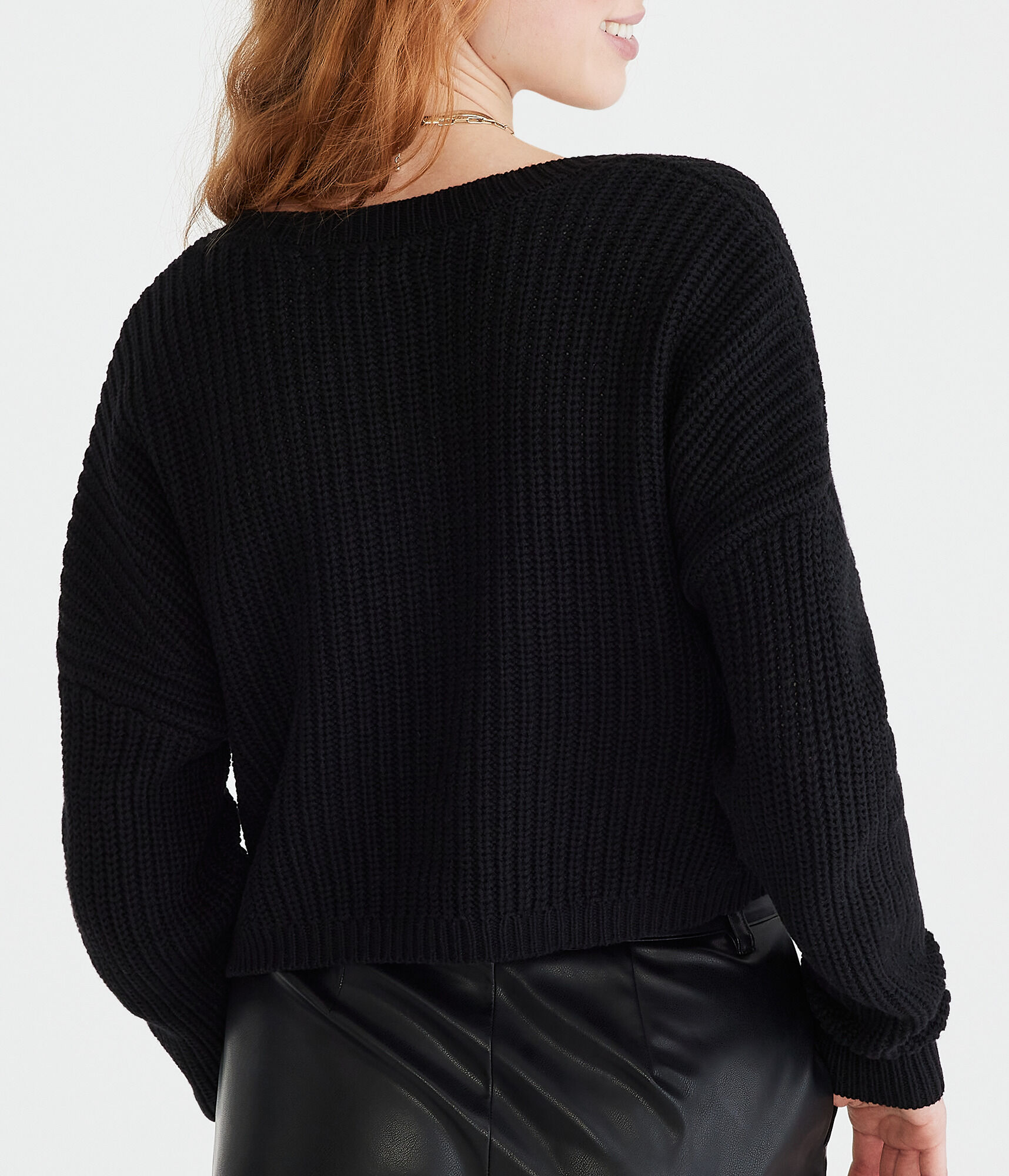 Shaker Stitch Cropped V-Neck Sweater
