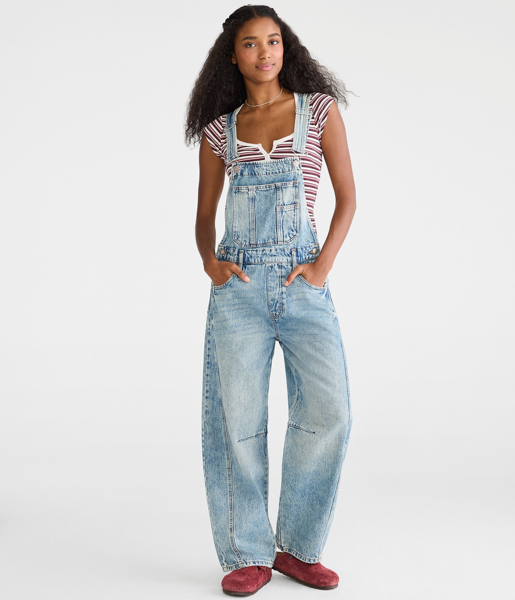 Barrel Leg Denim Overalls