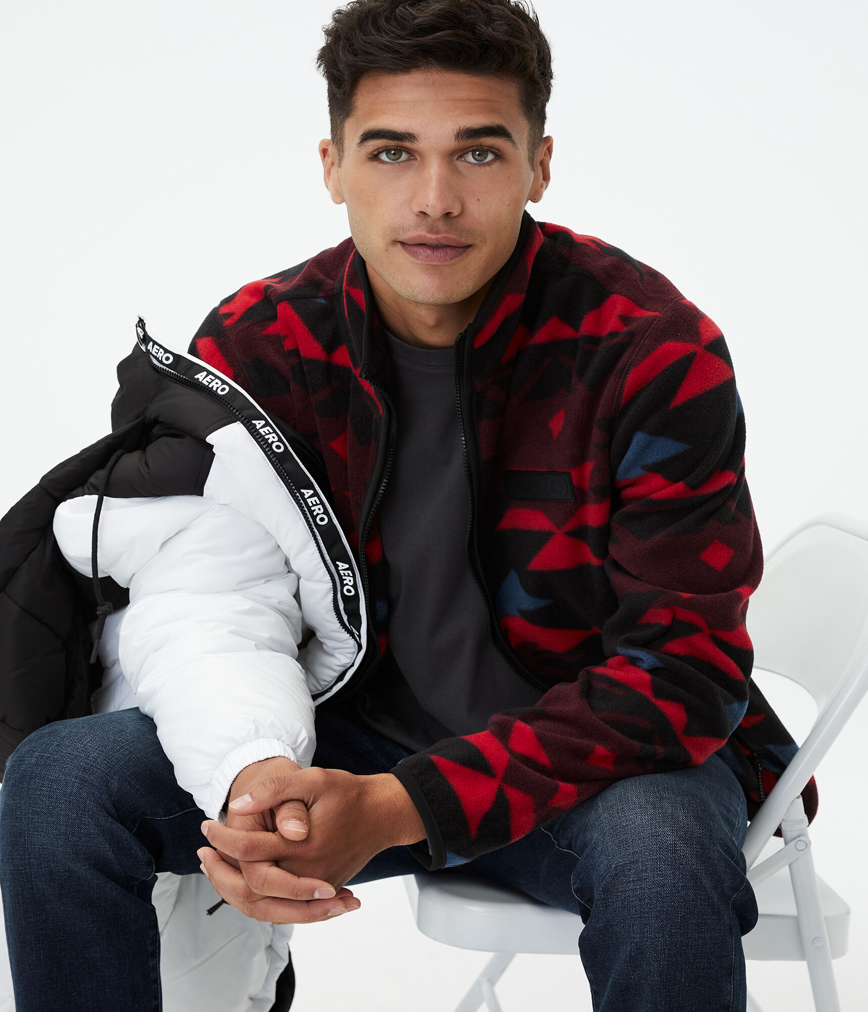 Geometric Print Microfleece Full-Zip Jacket