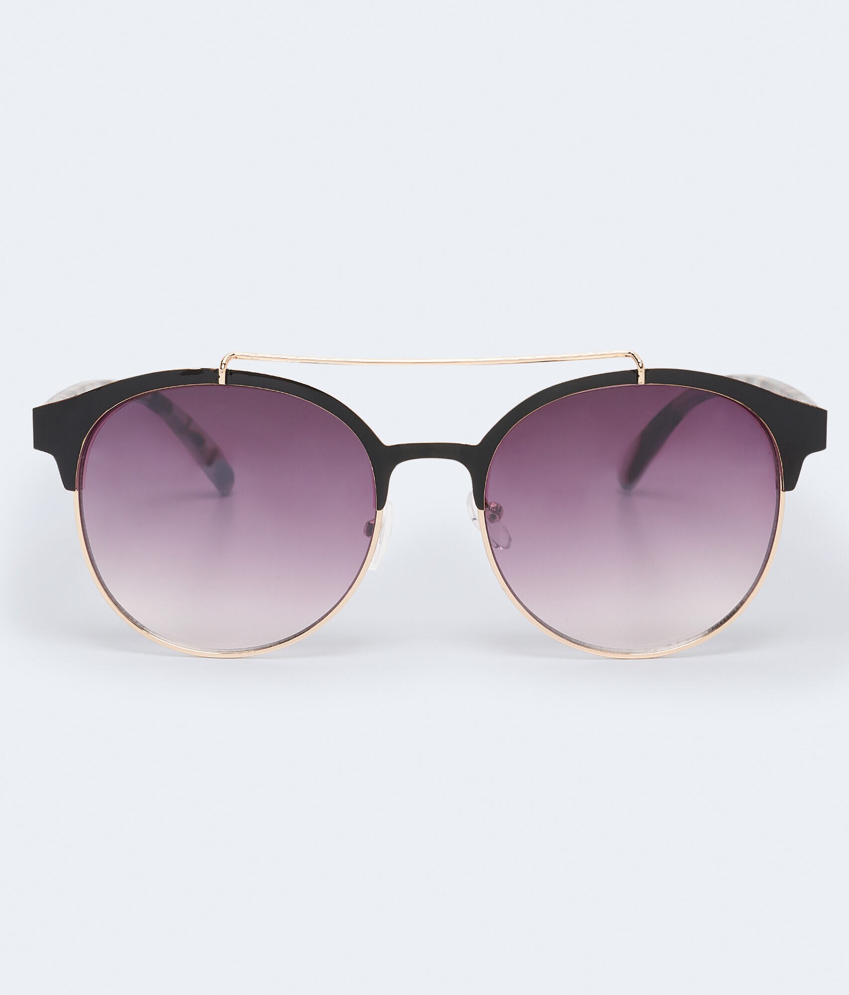 Tortoiseshell Round Top-Bar Sunglasses