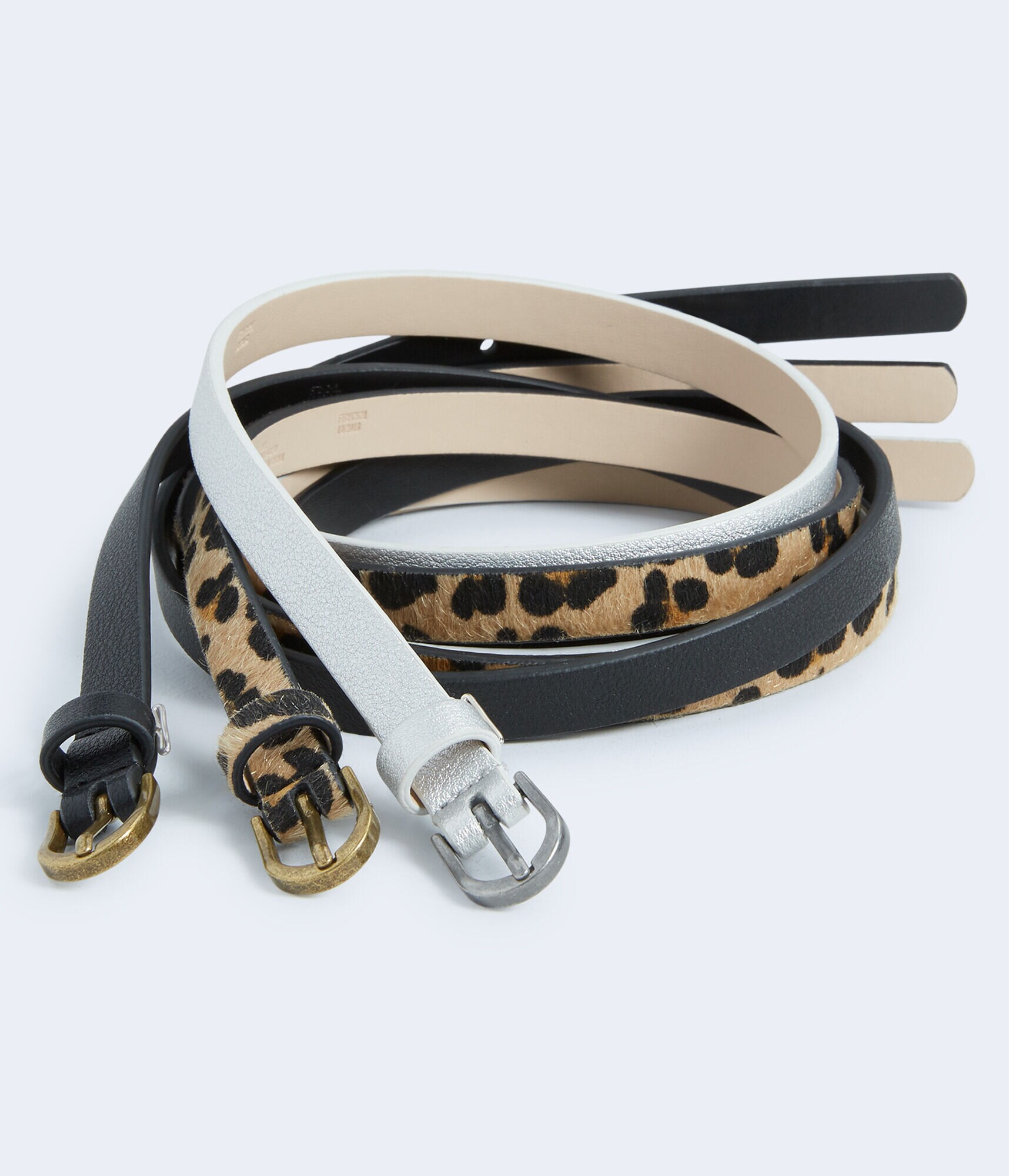 Faux Leather Leopard Skinny Belt 3-Pack