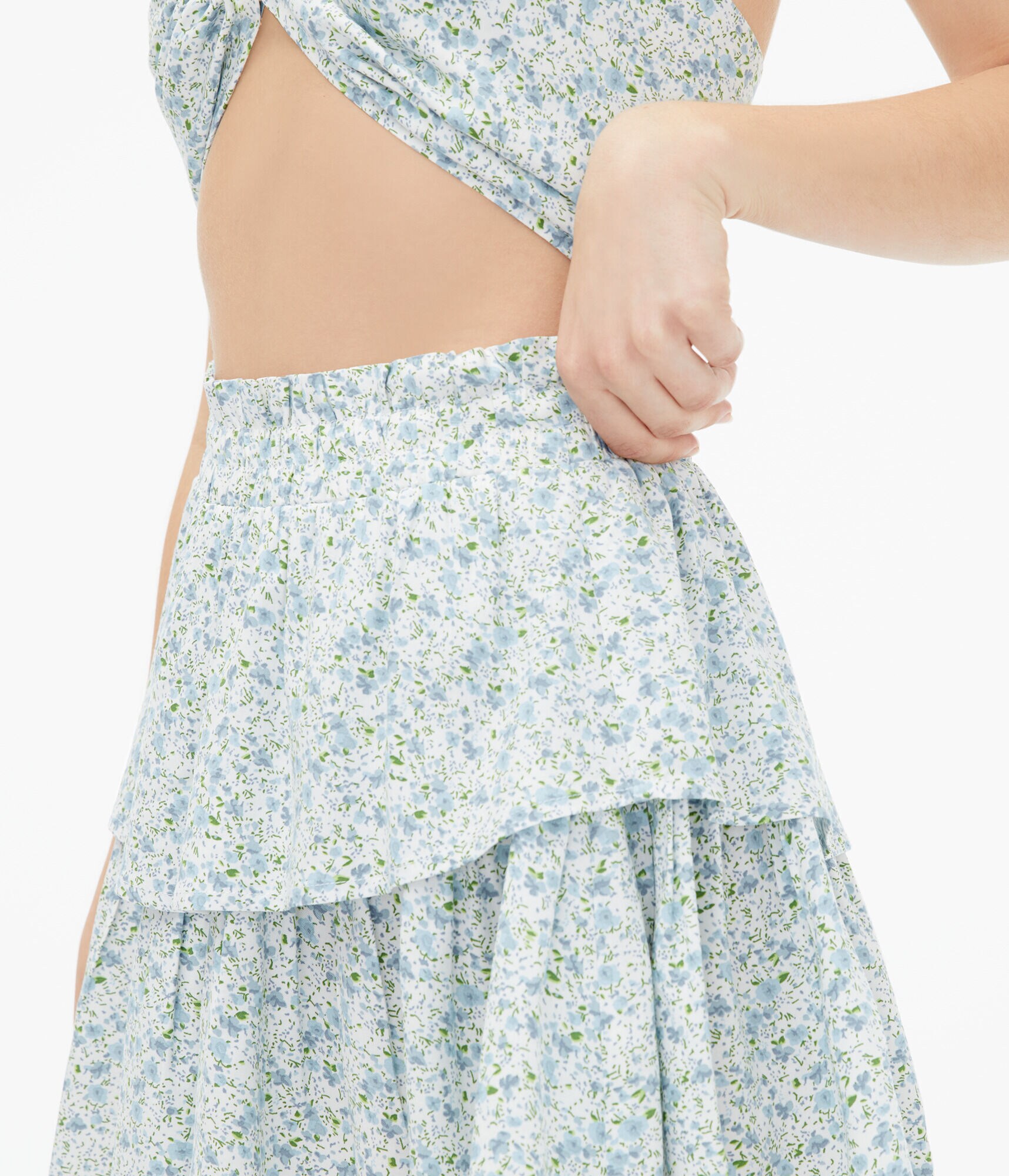 Floral High-Waisted Ruffle Skirt