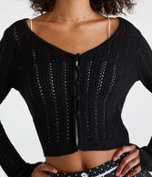 Long Sleeve Cropped Crocheted Cardigan