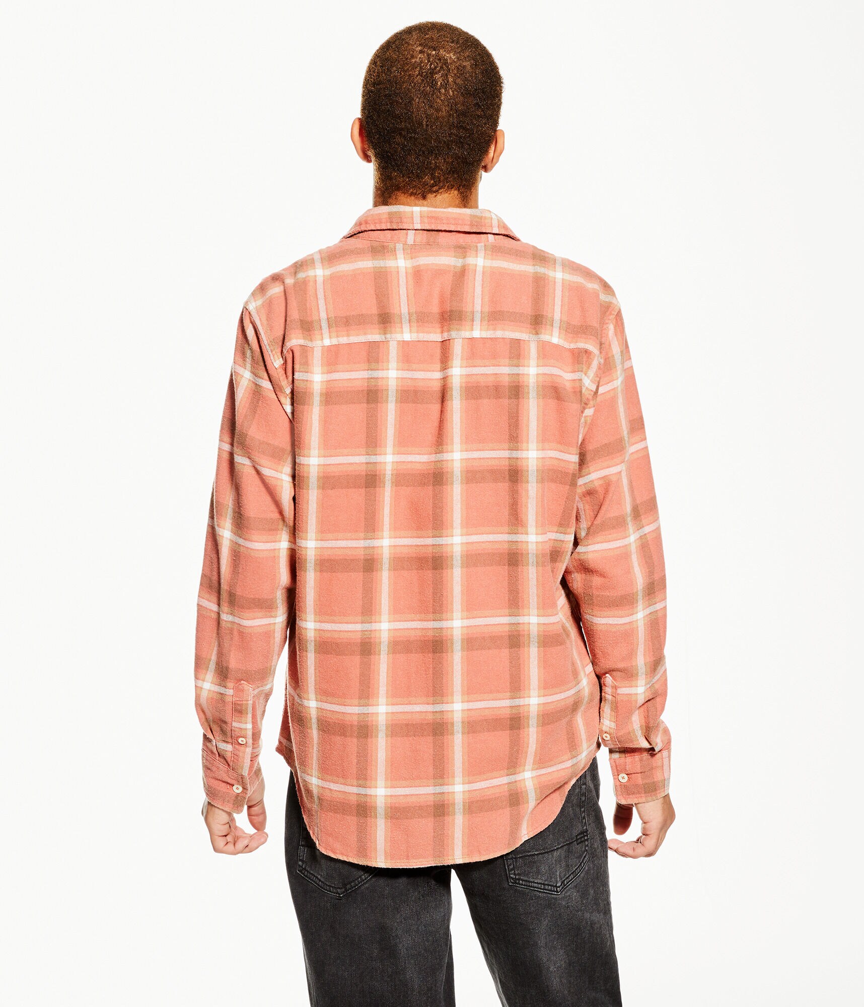Long Sleeve Relaxed Washed Plaid Flannel Shirt