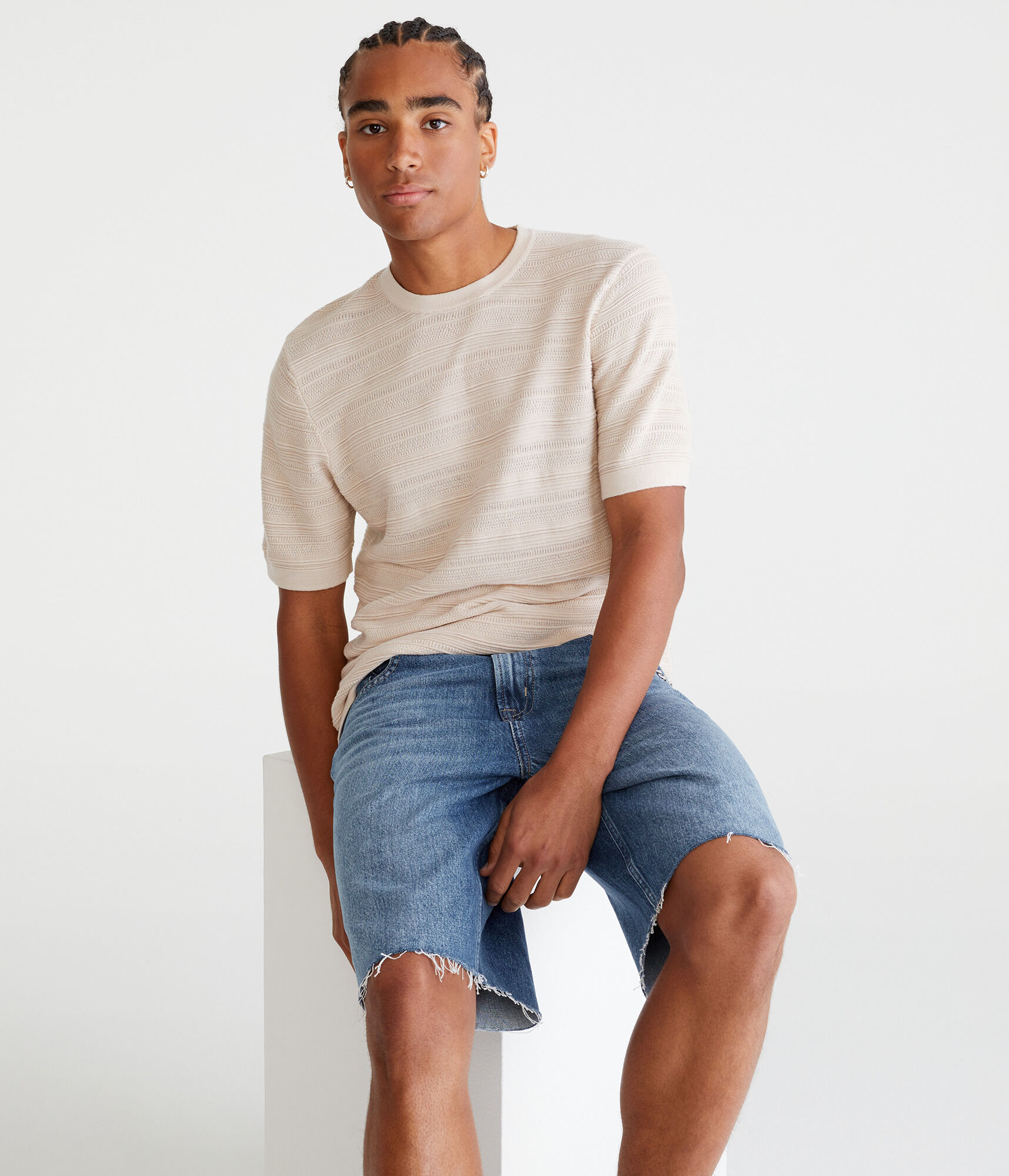 Horizontal Textured Stripe Sweater Tee