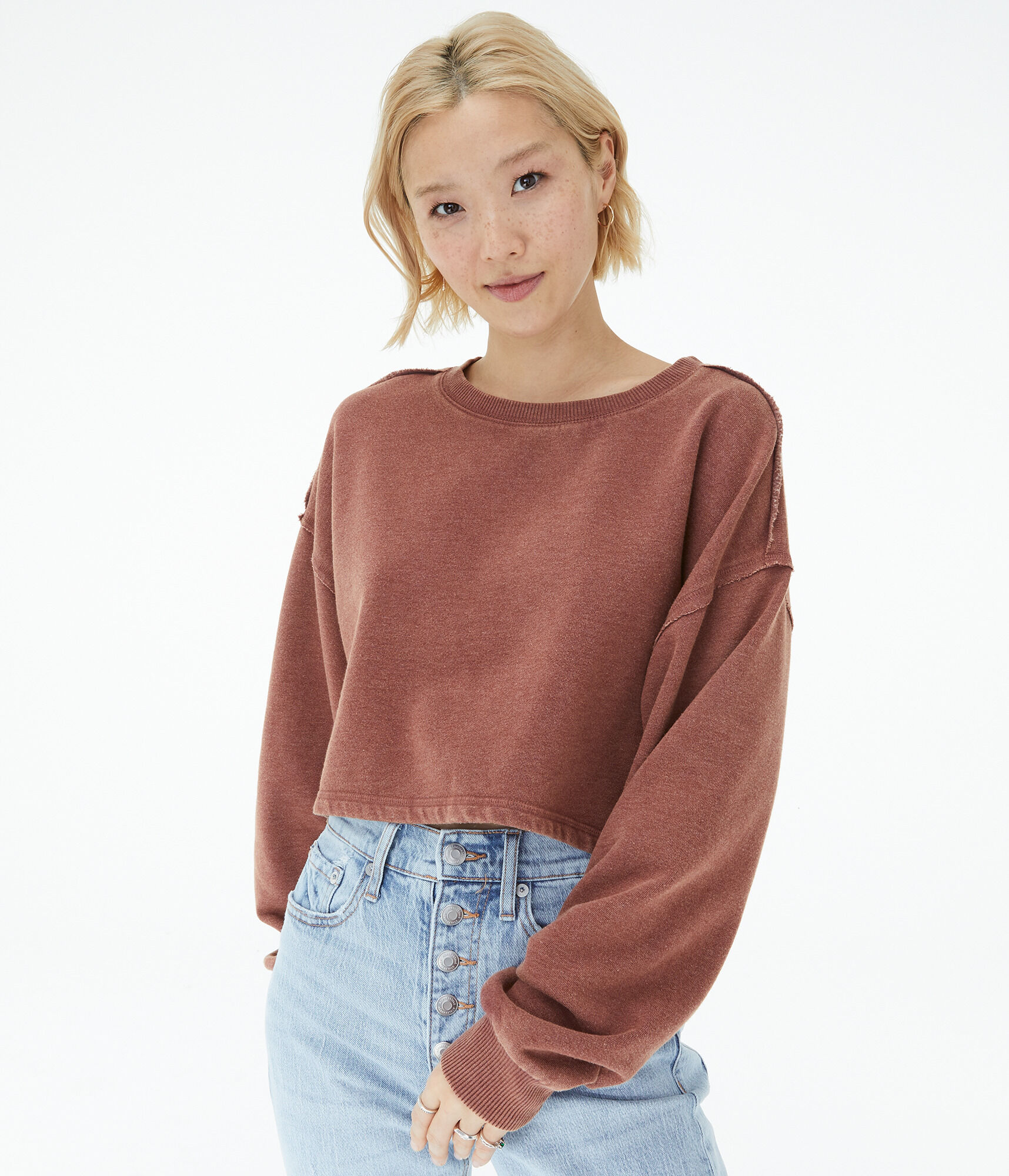 Solid Cropped Crew Sweatshirt***