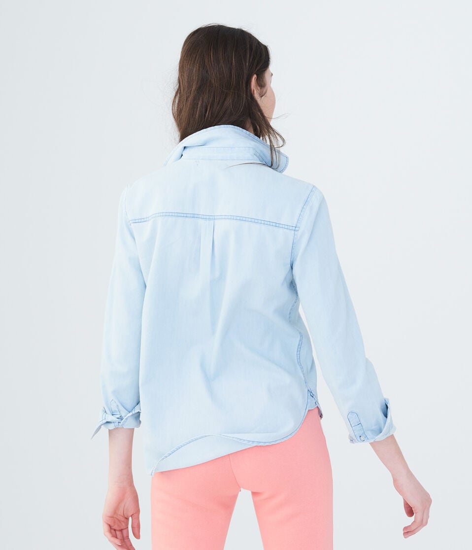 Long Sleeve Light Chambray Button-Down Shirt
