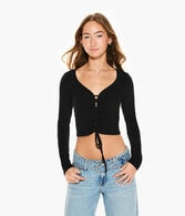 Long Sleeve Lace-Up Cropped Shrunken Tee