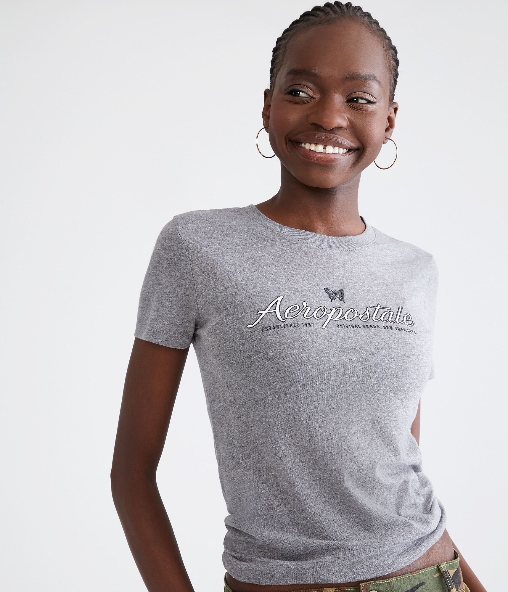 Aeropostale Script Butterfly Glitter Graphic Tee