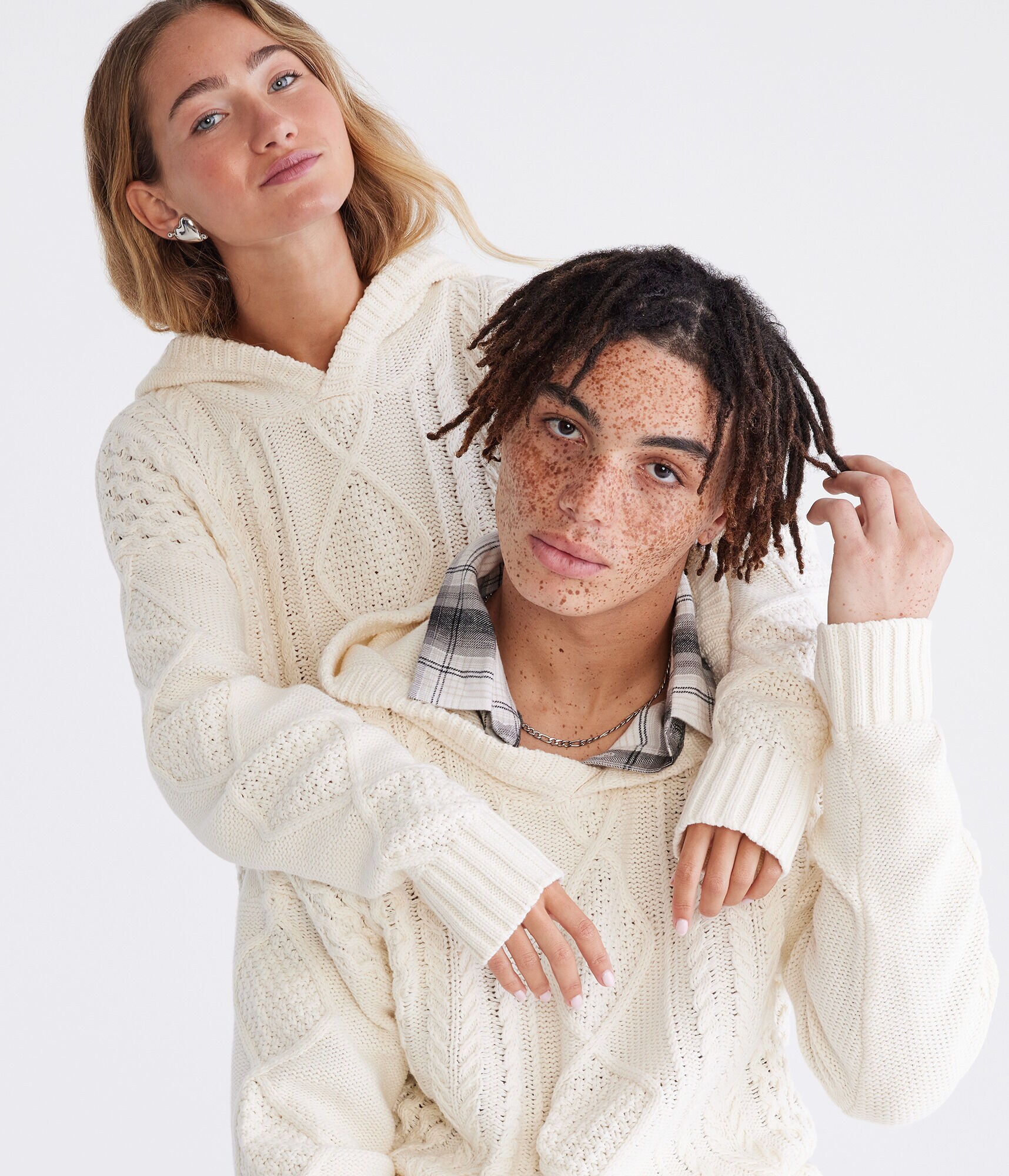 Oversized Hooded Cable Sweater