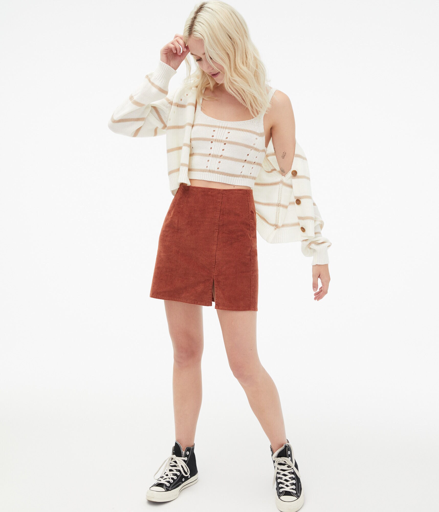 Striped Sweater-Knit Cropped Cami