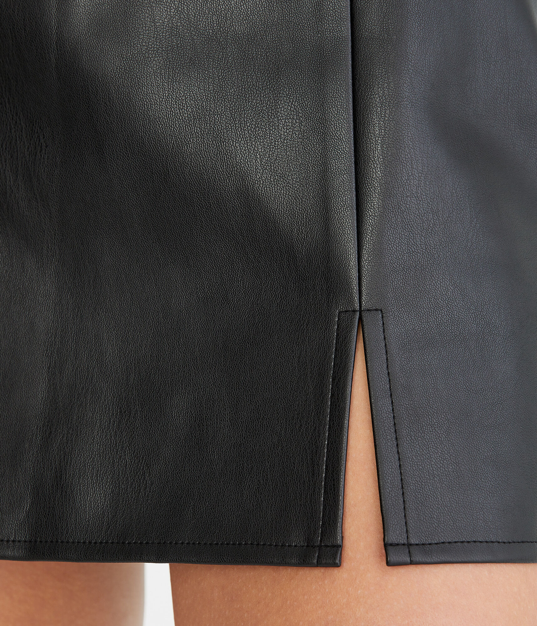 Faux Leather Notched Mini Skirt