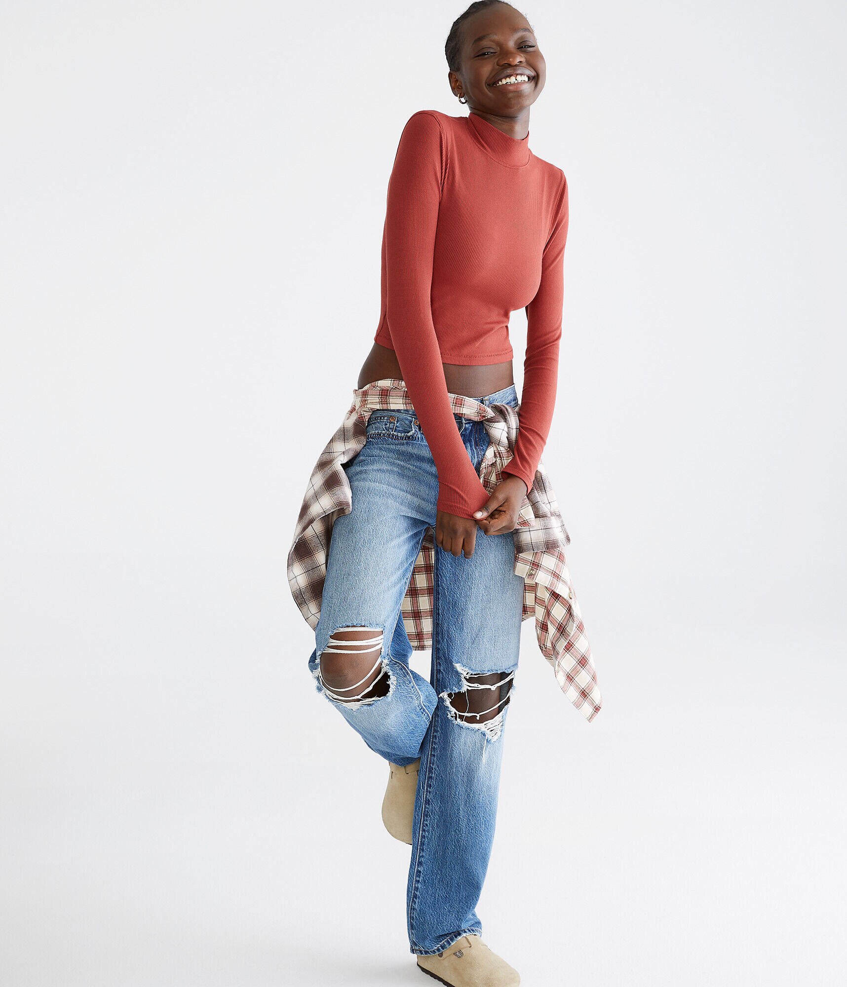 Long Sleeve Mock-Neck Cropped Top