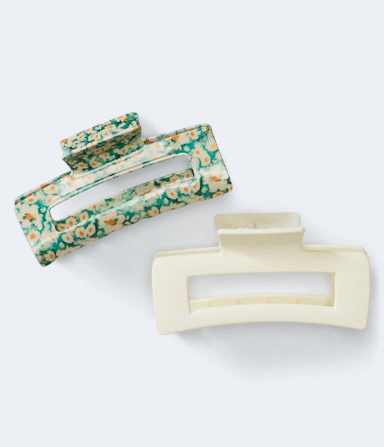Daisy & Solid Rectangle Claw Hair Clip 2-Pack