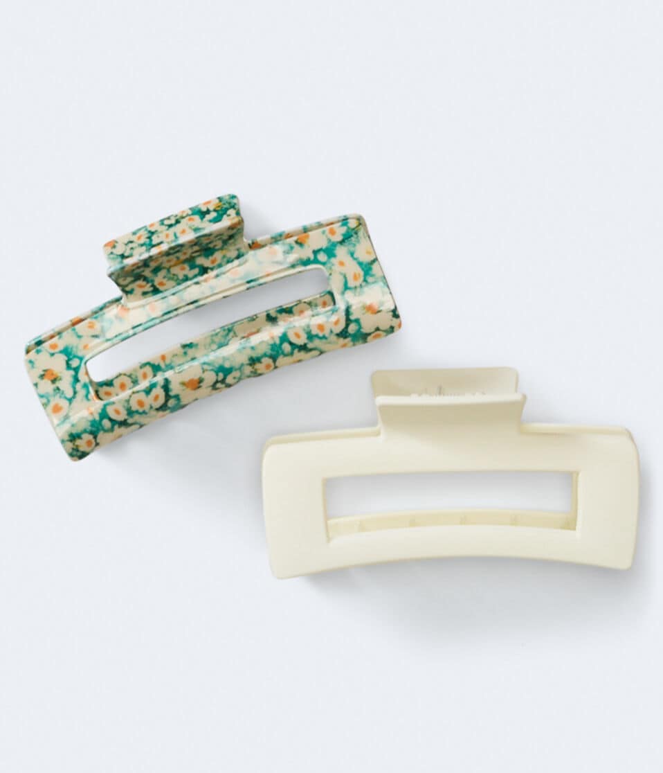 Daisy & Solid Rectangle Claw Hair Clip 2-Pack