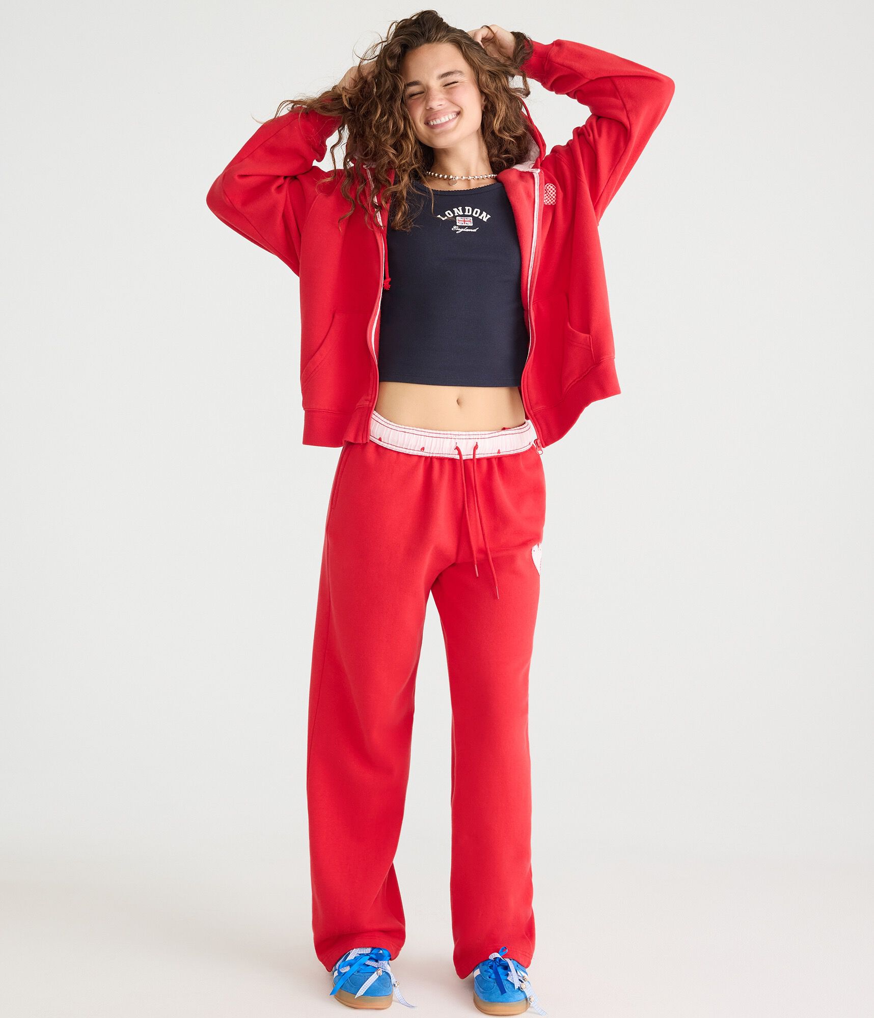 Cloud Soft Heart Patch High-Rise Straight Leg Sweatpants