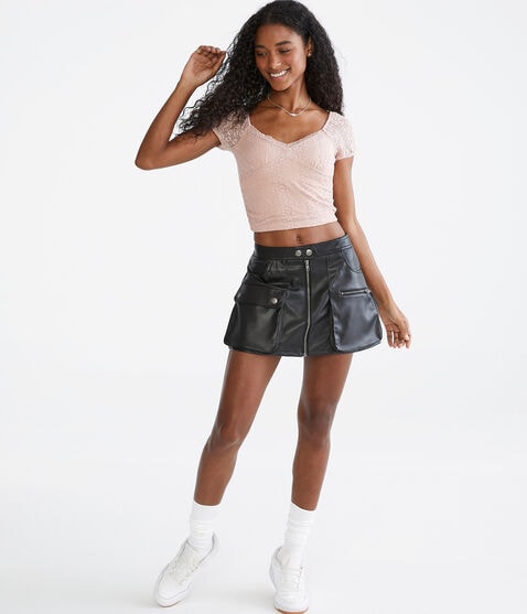Floral Lace Ruched Crop Top Floral Lace Ruched Crop Top