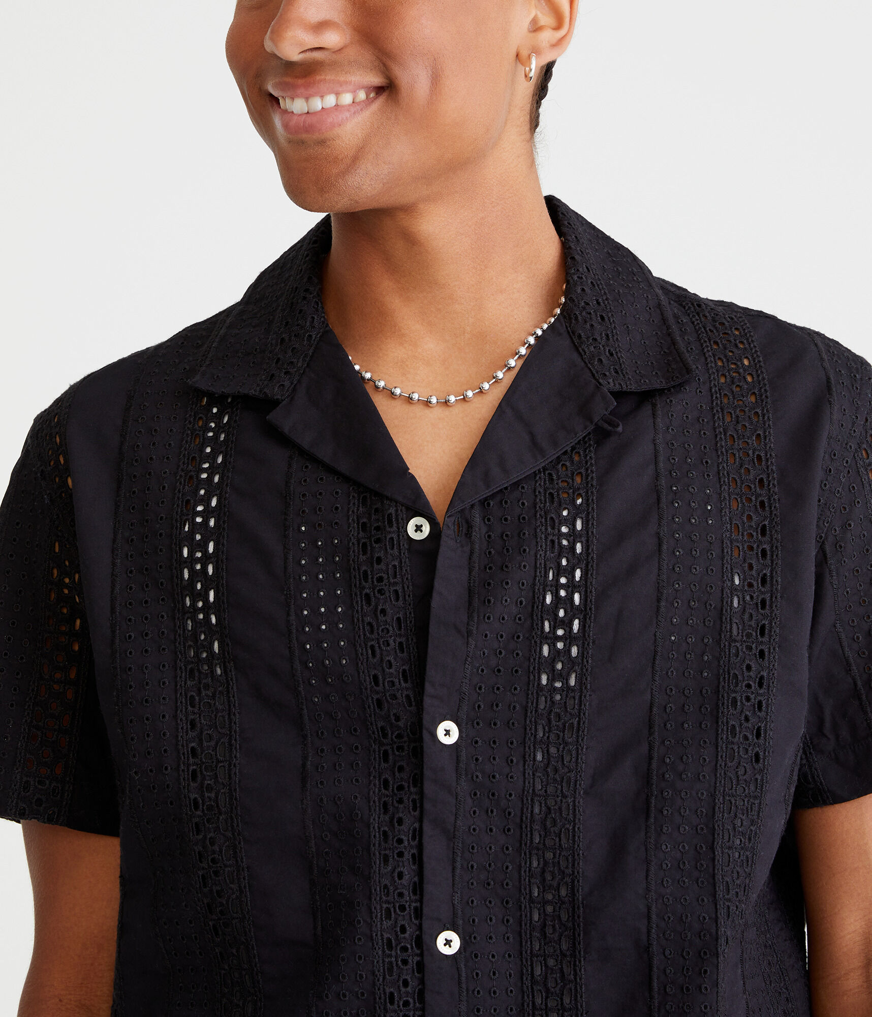 Short Sleeve Textured Eyelet Shirt