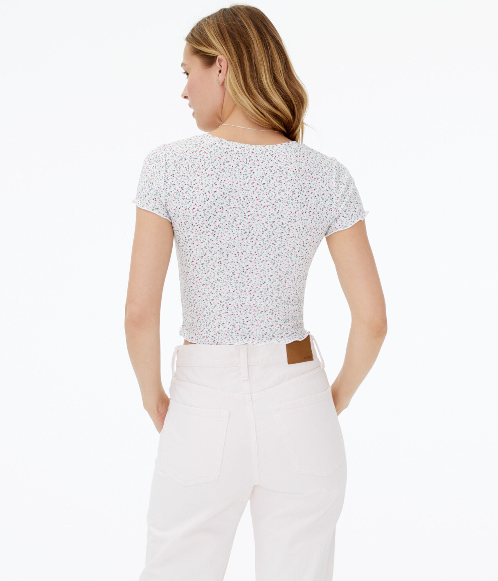 Floral Ribbed Cropped Shrunken Tee