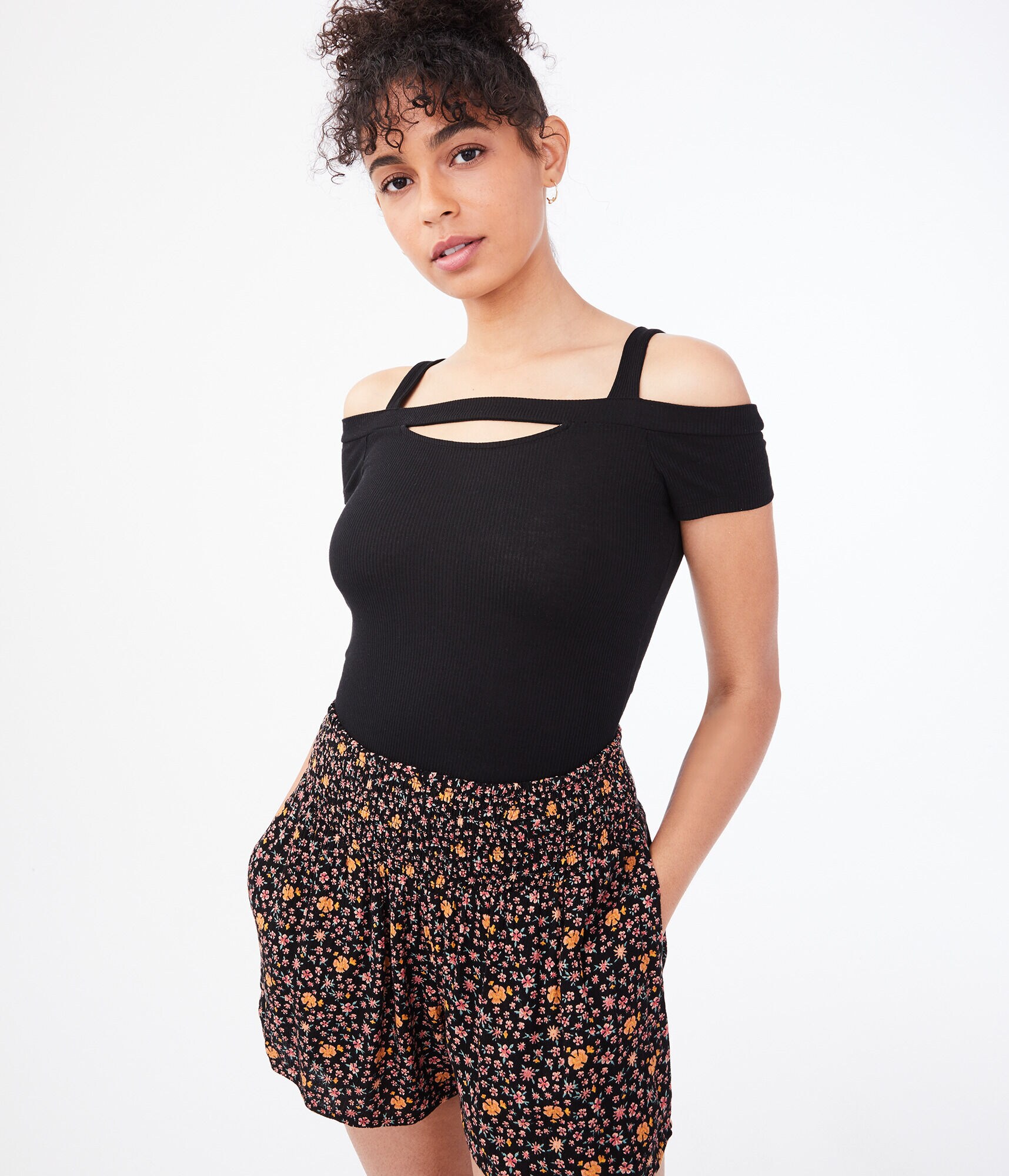 Seriously Soft Cutout Cold-Shoulder Bodycon Top