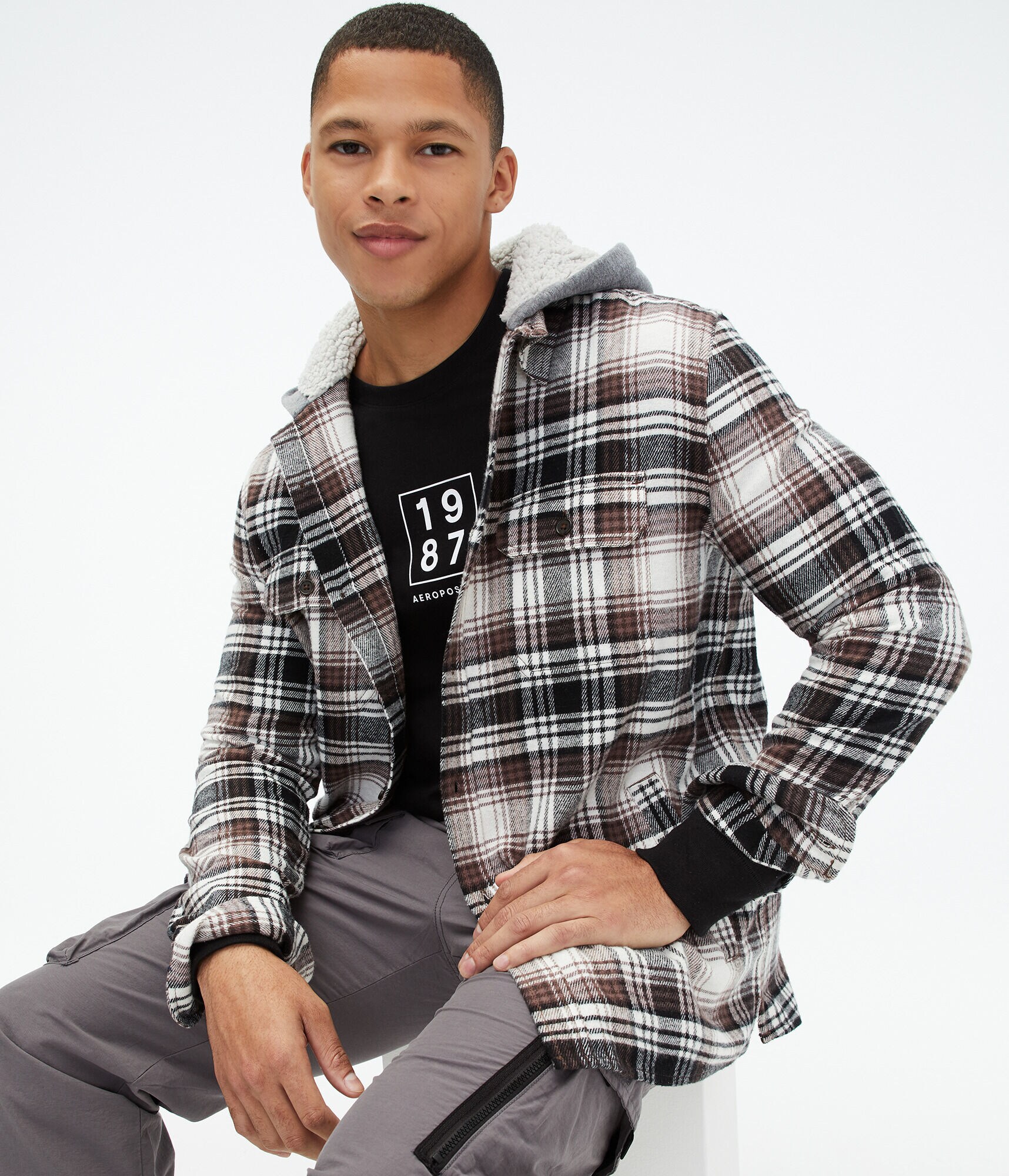 Long Sleeve Hooded Flannel Button-Down Shirt