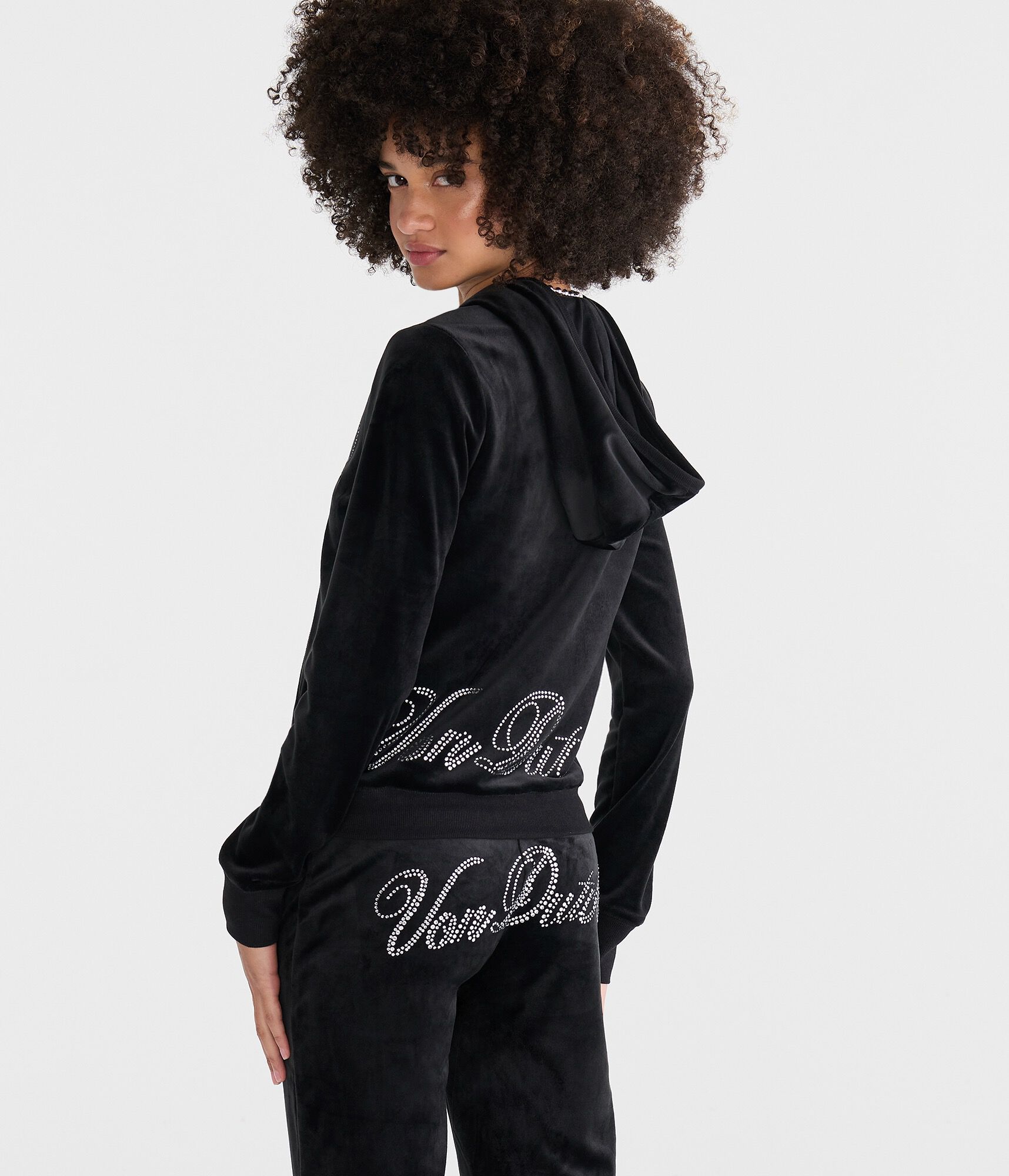 Von Dutch Rhinestone Logo Velour Full-Zip Hoodie
