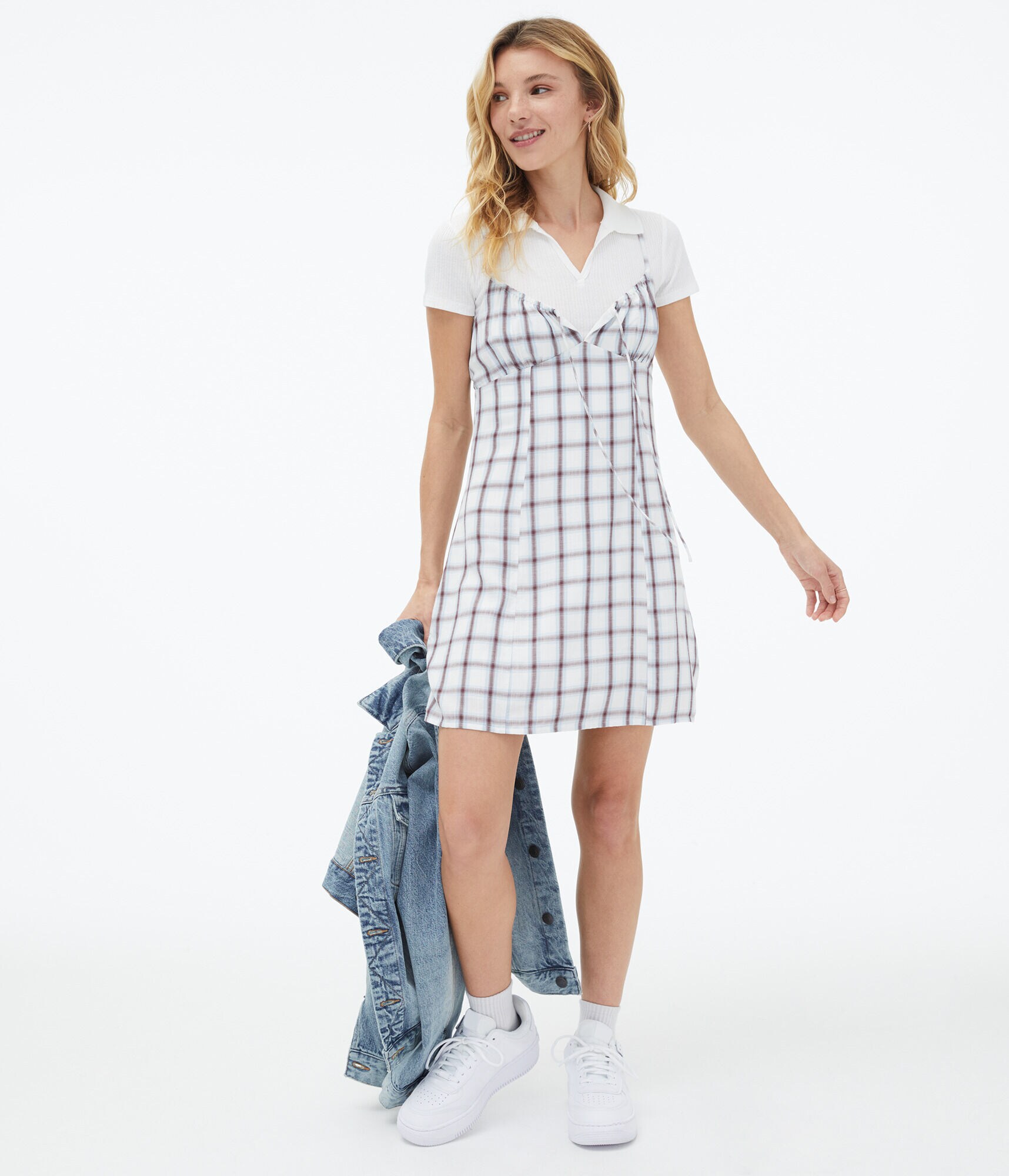 Plaid Scoop-Neck Slip Dress