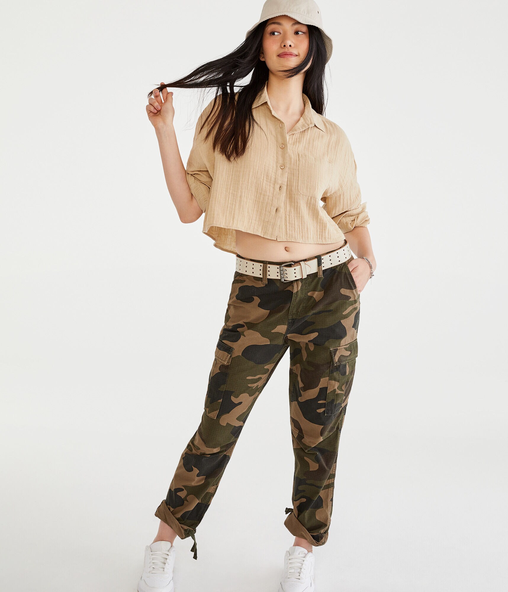 Long Sleeve Gauzy Oversized Cropped Shirt