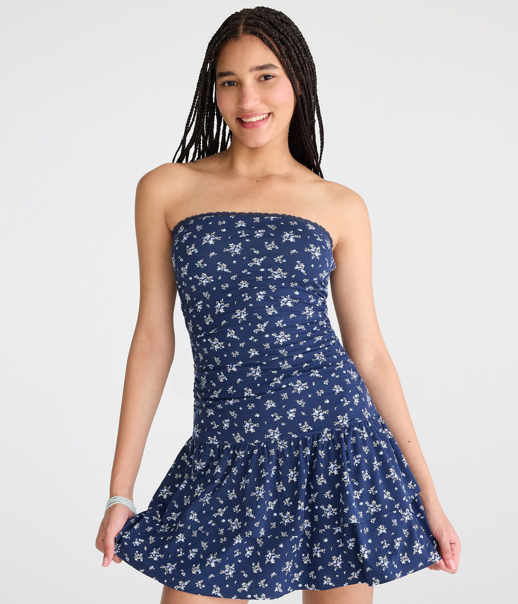 Floral Strapless Drop-Waist Mini Dress