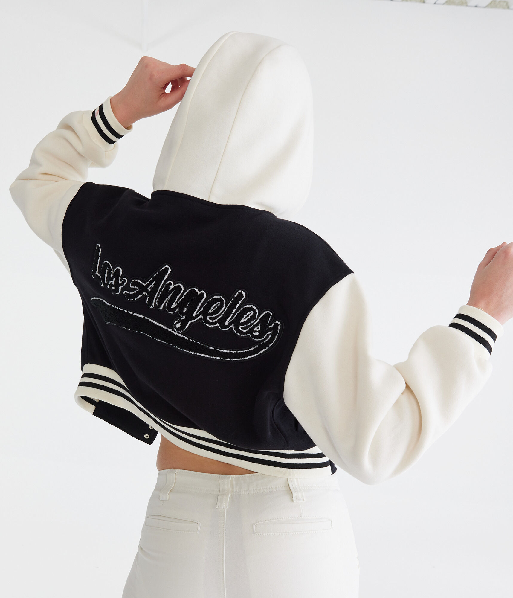 Los Angeles Varsity Hooded Cropped Bomber Jacket