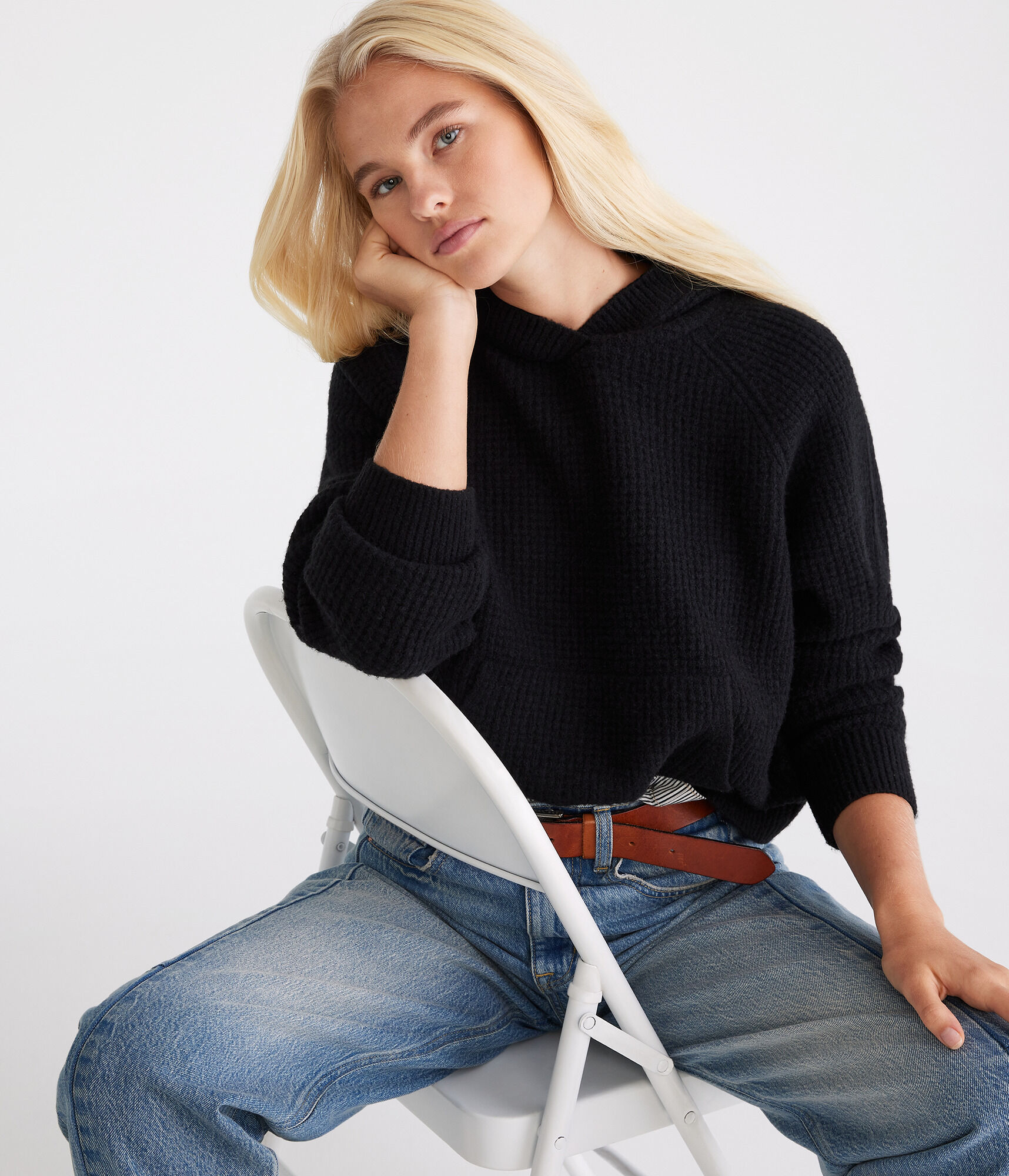 Waffle Sweater Pullover Hoodie